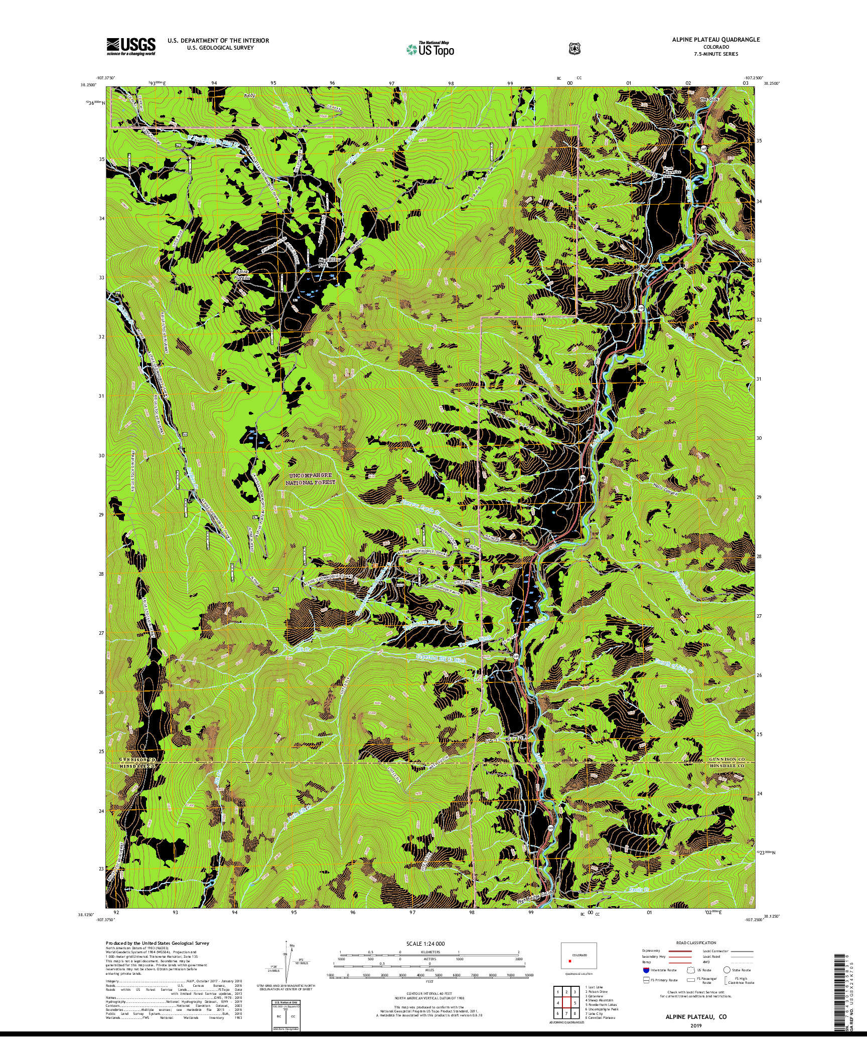 USGS US TOPO 7.5-MINUTE MAP FOR ALPINE PLATEAU, CO 2019