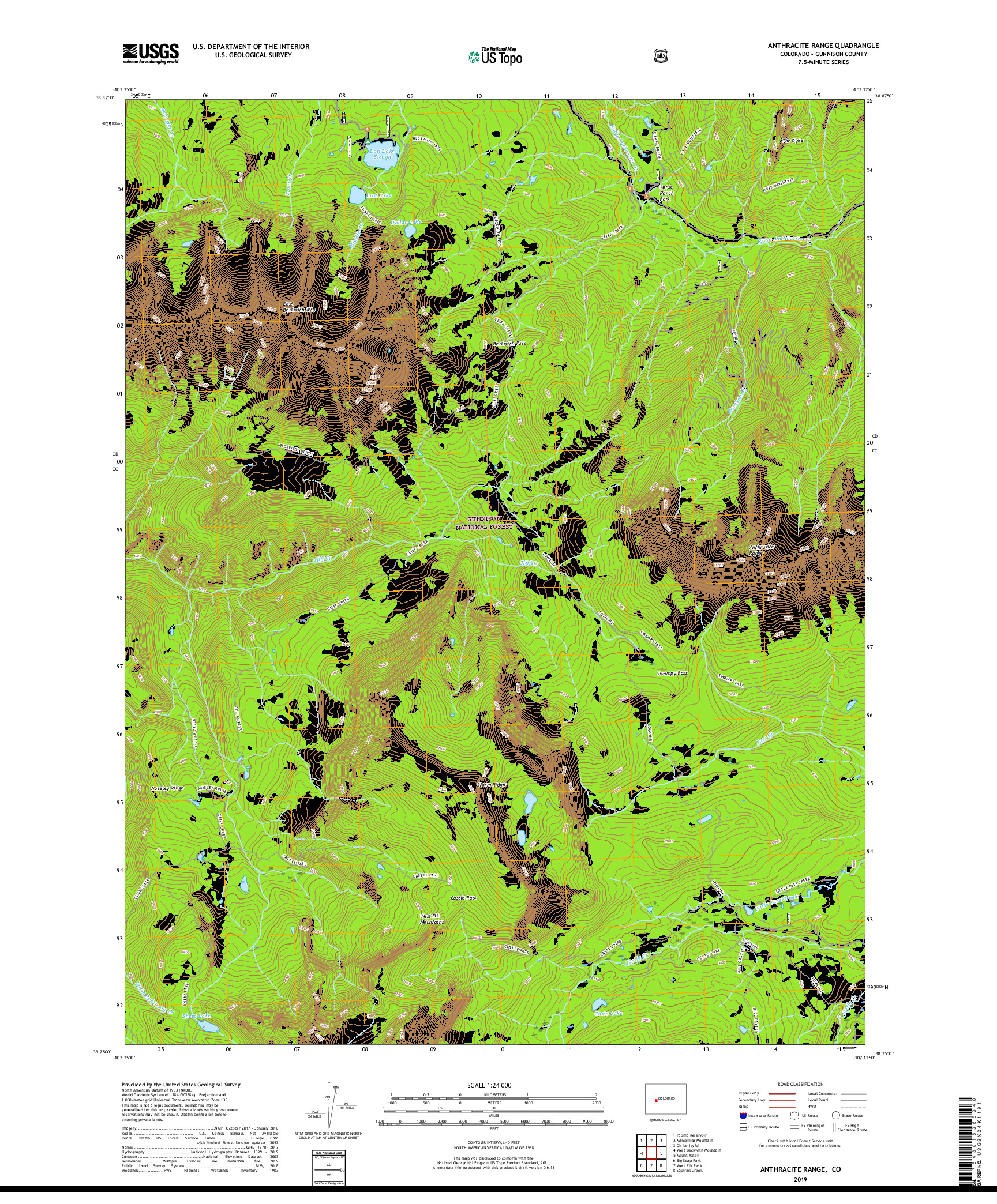 USGS US TOPO 7.5-MINUTE MAP FOR ANTHRACITE RANGE, CO 2019