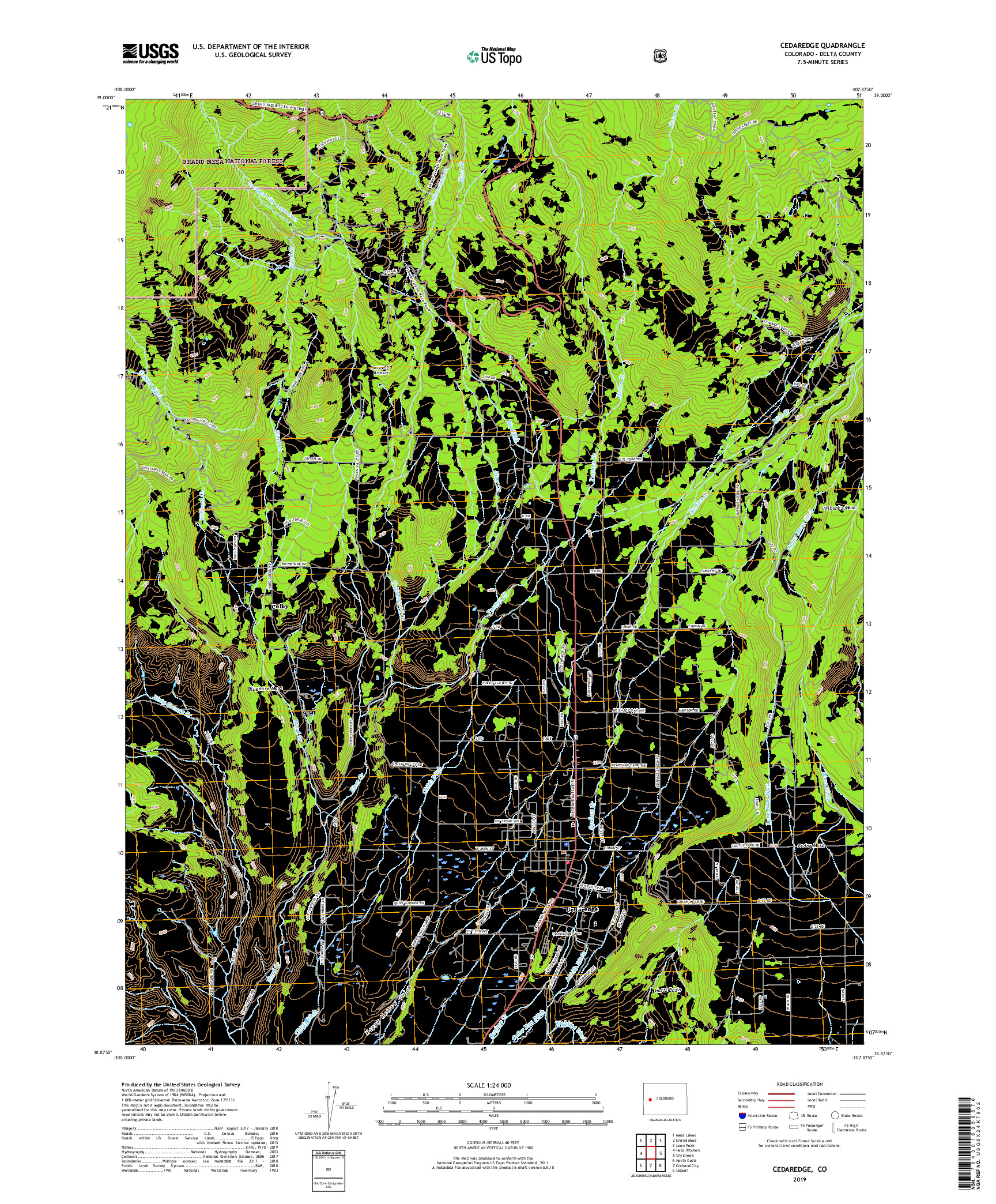 USGS US TOPO 7.5-MINUTE MAP FOR CEDAREDGE, CO 2019
