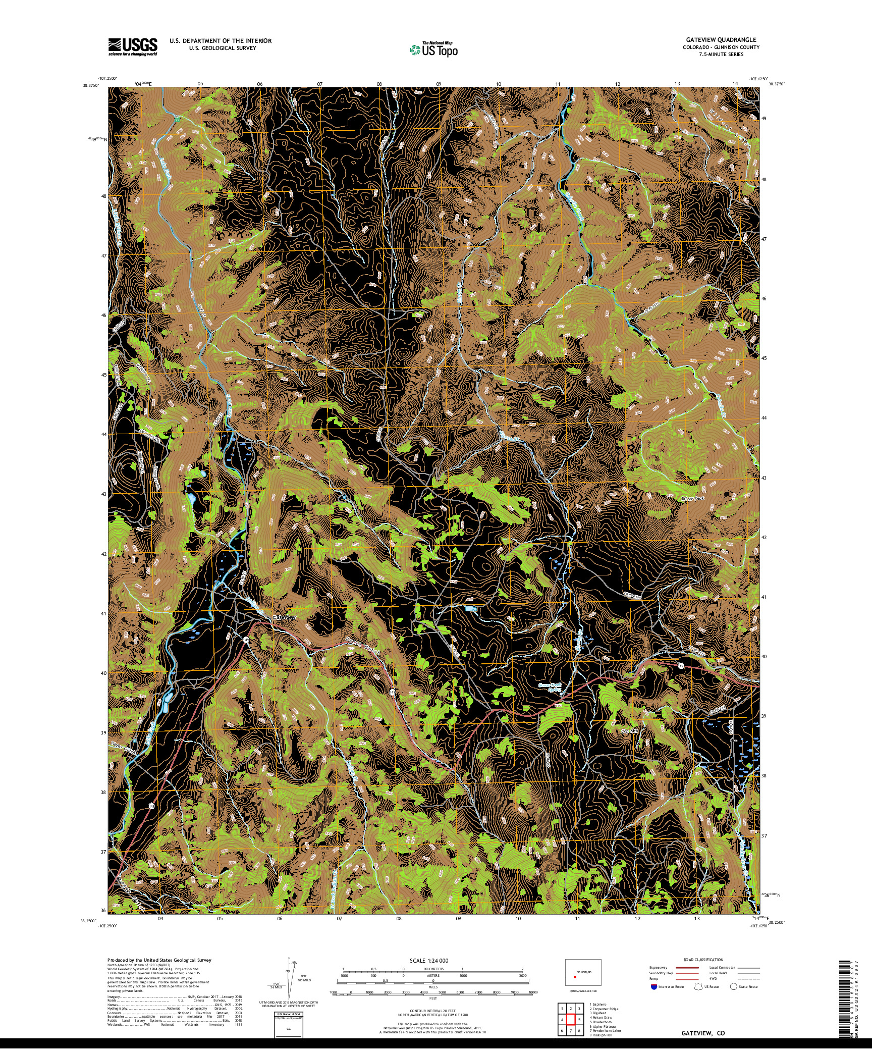 USGS US TOPO 7.5-MINUTE MAP FOR GATEVIEW, CO 2019
