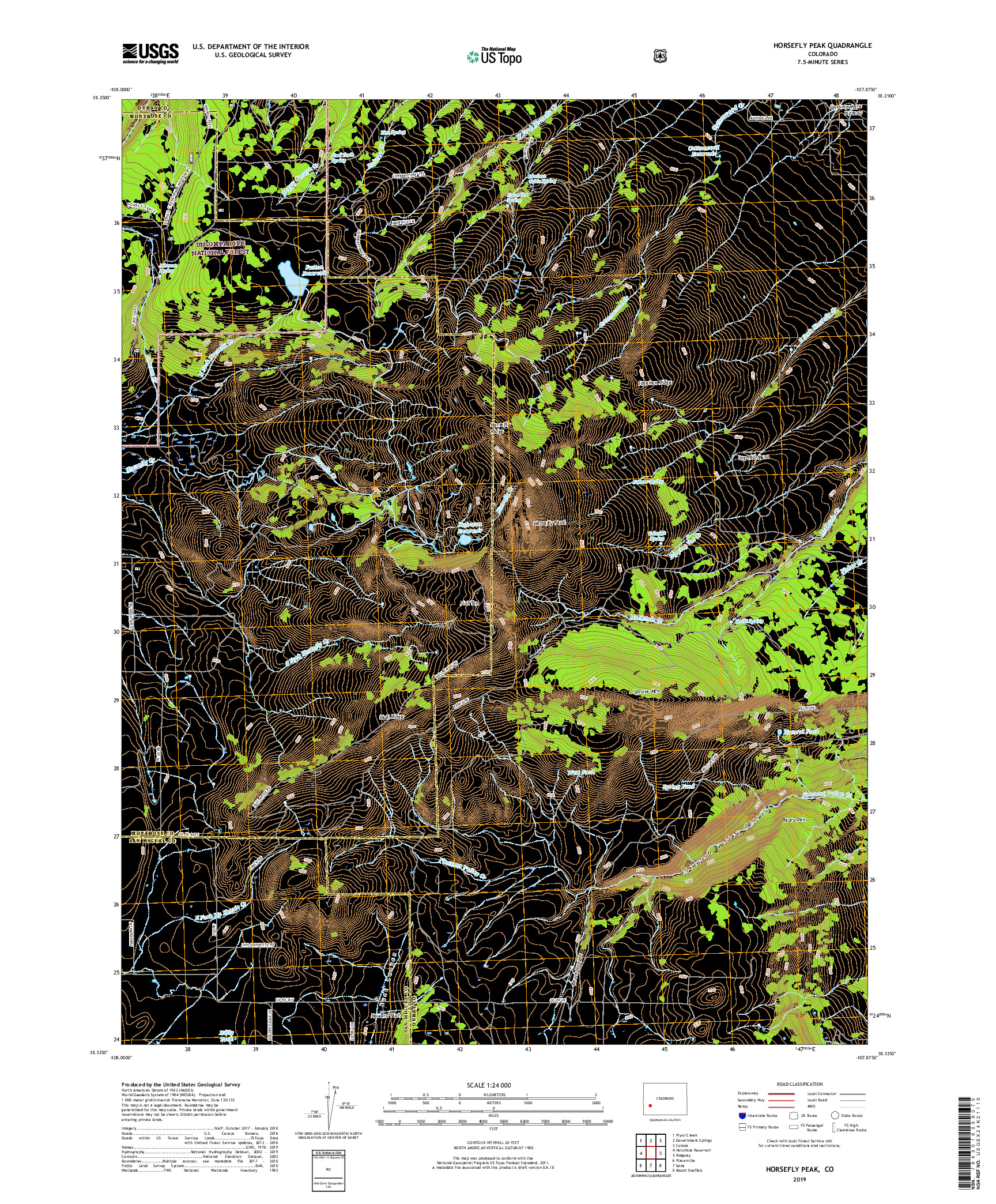 USGS US TOPO 7.5-MINUTE MAP FOR HORSEFLY PEAK, CO 2019