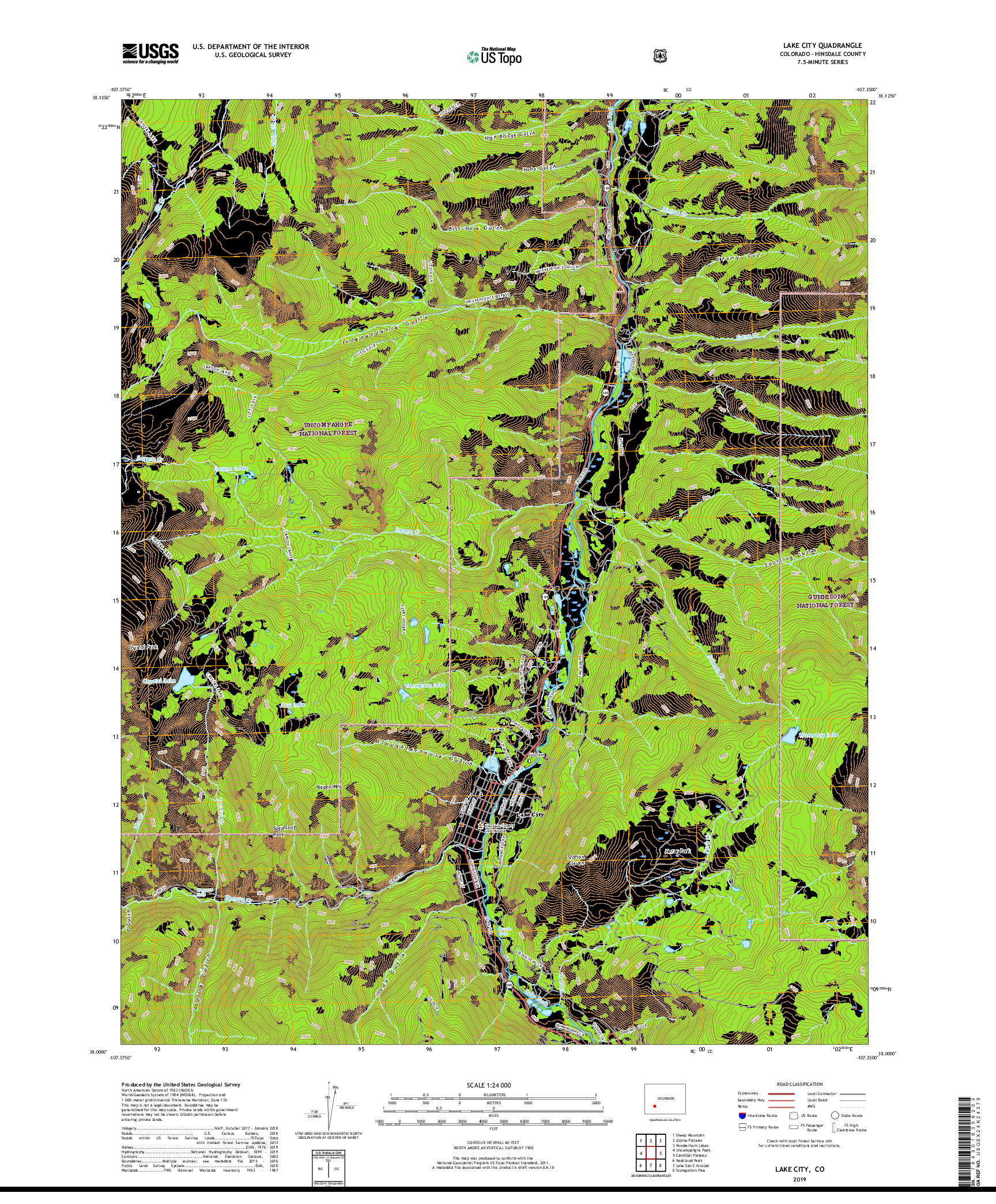 USGS US TOPO 7.5-MINUTE MAP FOR LAKE CITY, CO 2019