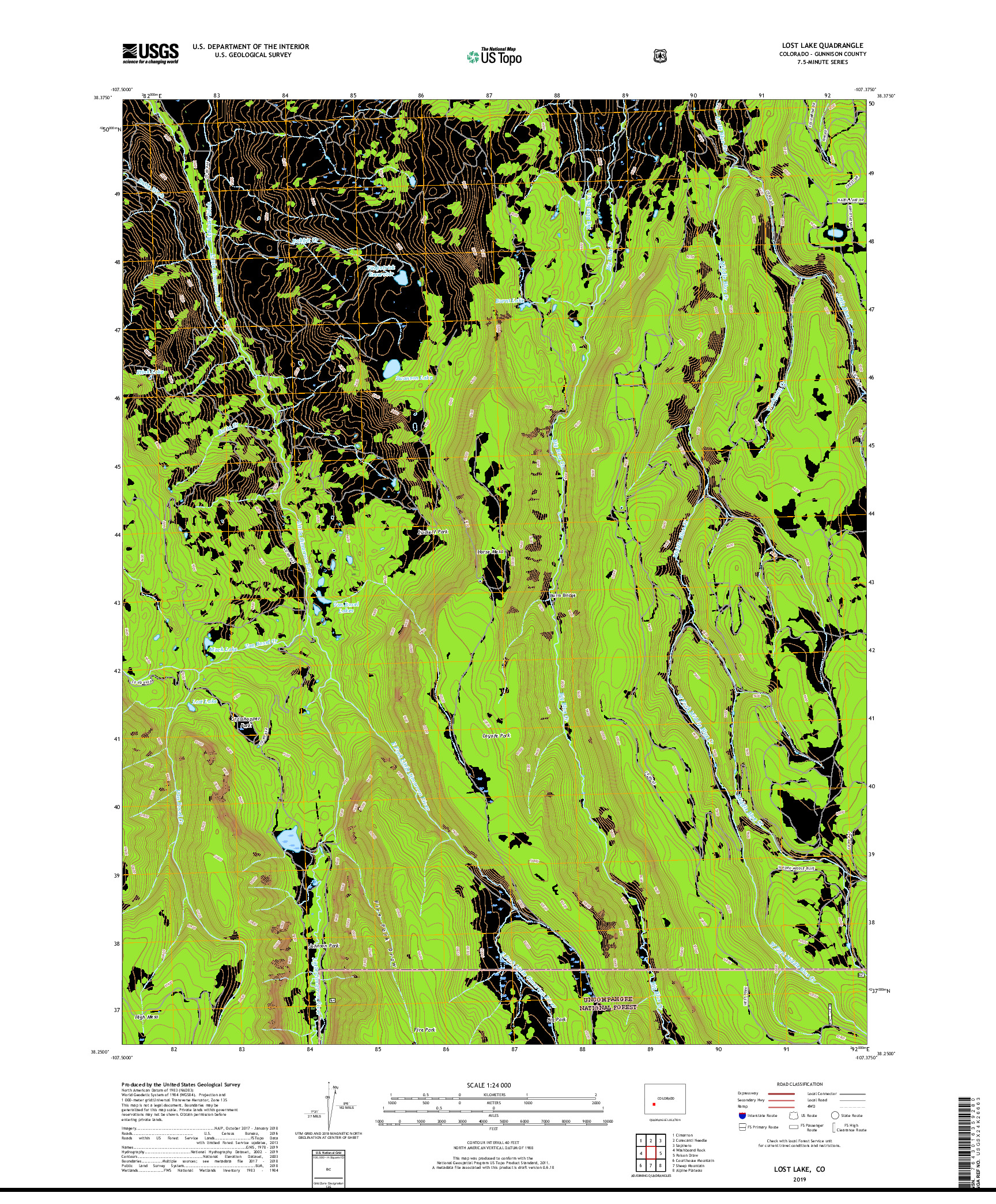 USGS US TOPO 7.5-MINUTE MAP FOR LOST LAKE, CO 2019