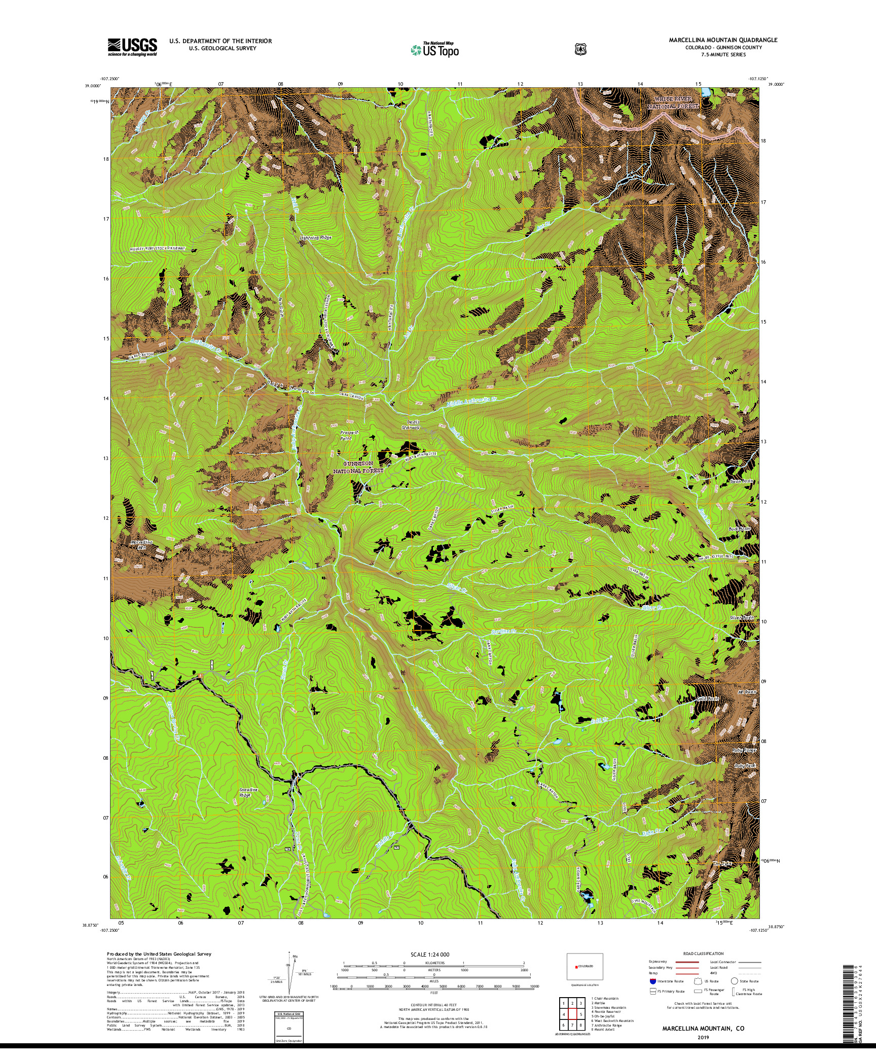USGS US TOPO 7.5-MINUTE MAP FOR MARCELLINA MOUNTAIN, CO 2019