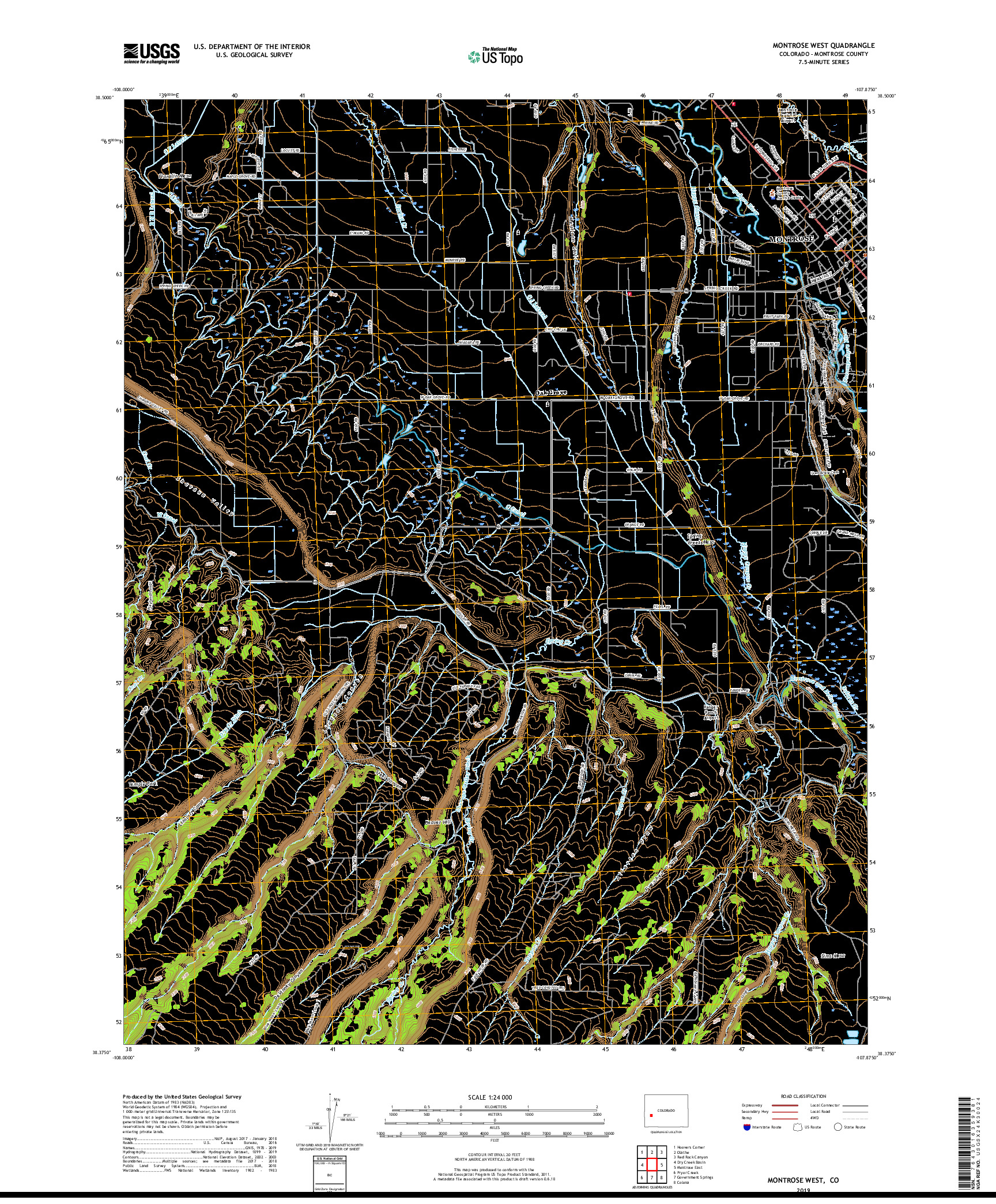 USGS US TOPO 7.5-MINUTE MAP FOR MONTROSE WEST, CO 2019