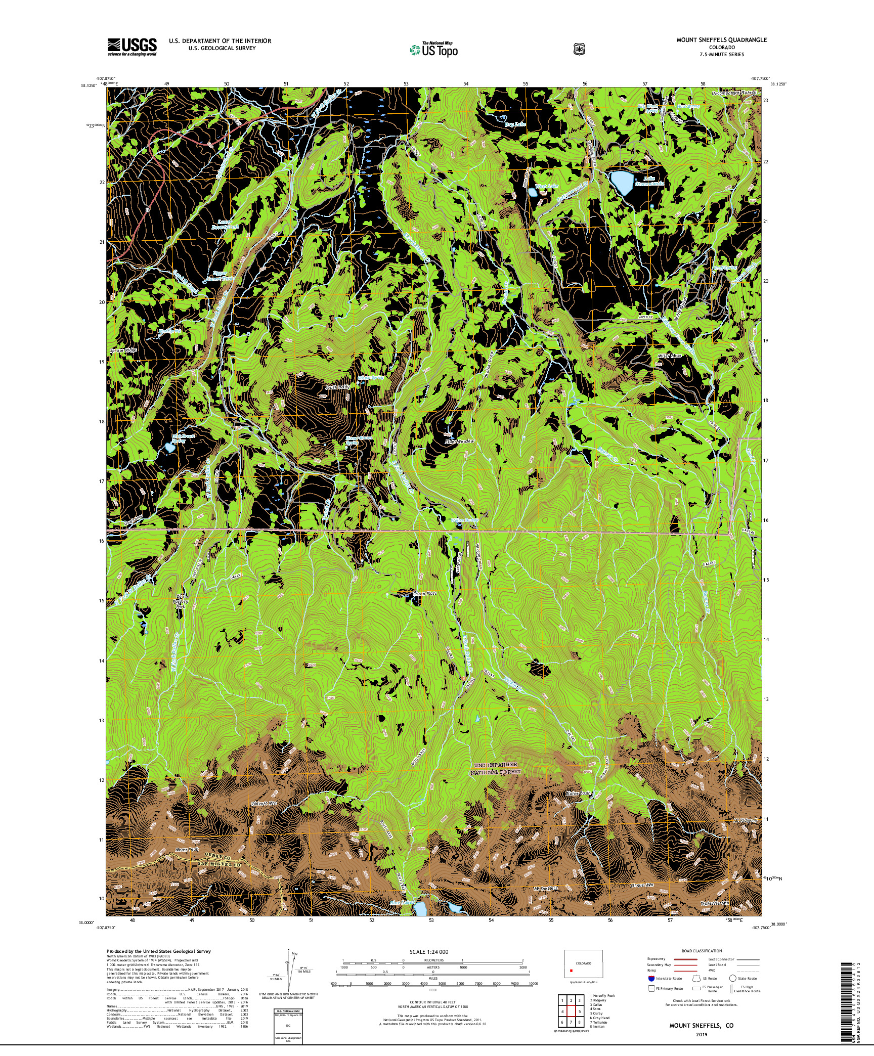 USGS US TOPO 7.5-MINUTE MAP FOR MOUNT SNEFFELS, CO 2019