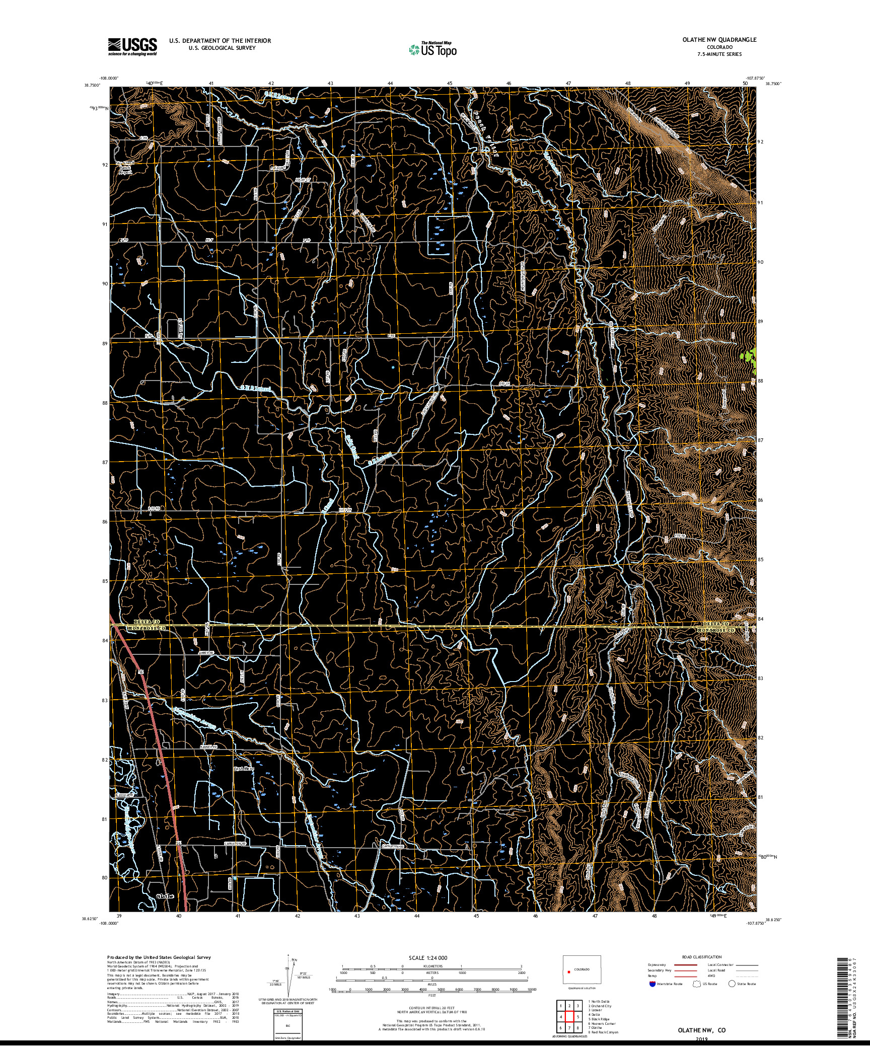 USGS US TOPO 7.5-MINUTE MAP FOR OLATHE NW, CO 2019