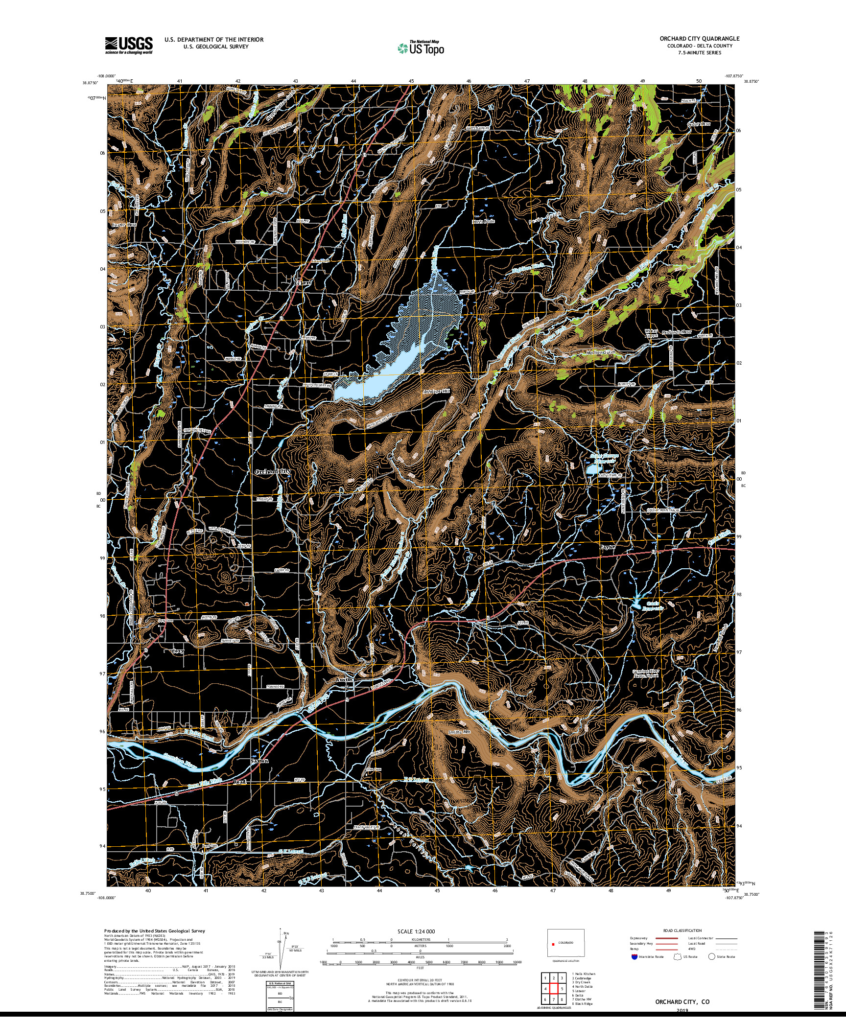 USGS US TOPO 7.5-MINUTE MAP FOR ORCHARD CITY, CO 2019