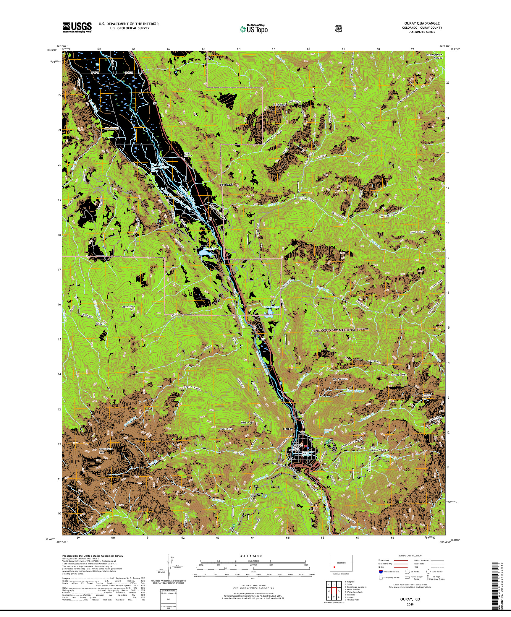 USGS US TOPO 7.5-MINUTE MAP FOR OURAY, CO 2019