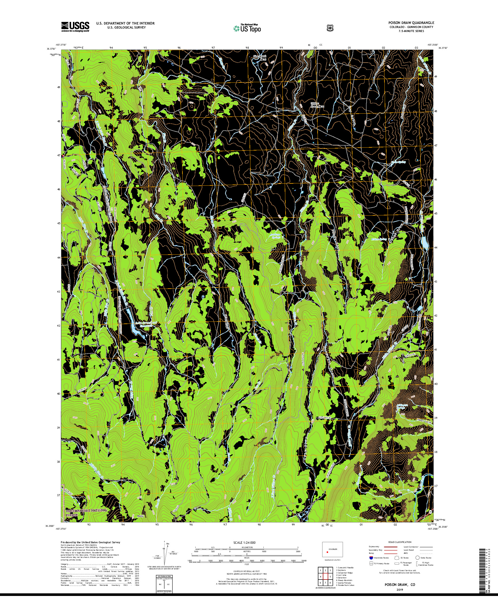 USGS US TOPO 7.5-MINUTE MAP FOR POISON DRAW, CO 2019