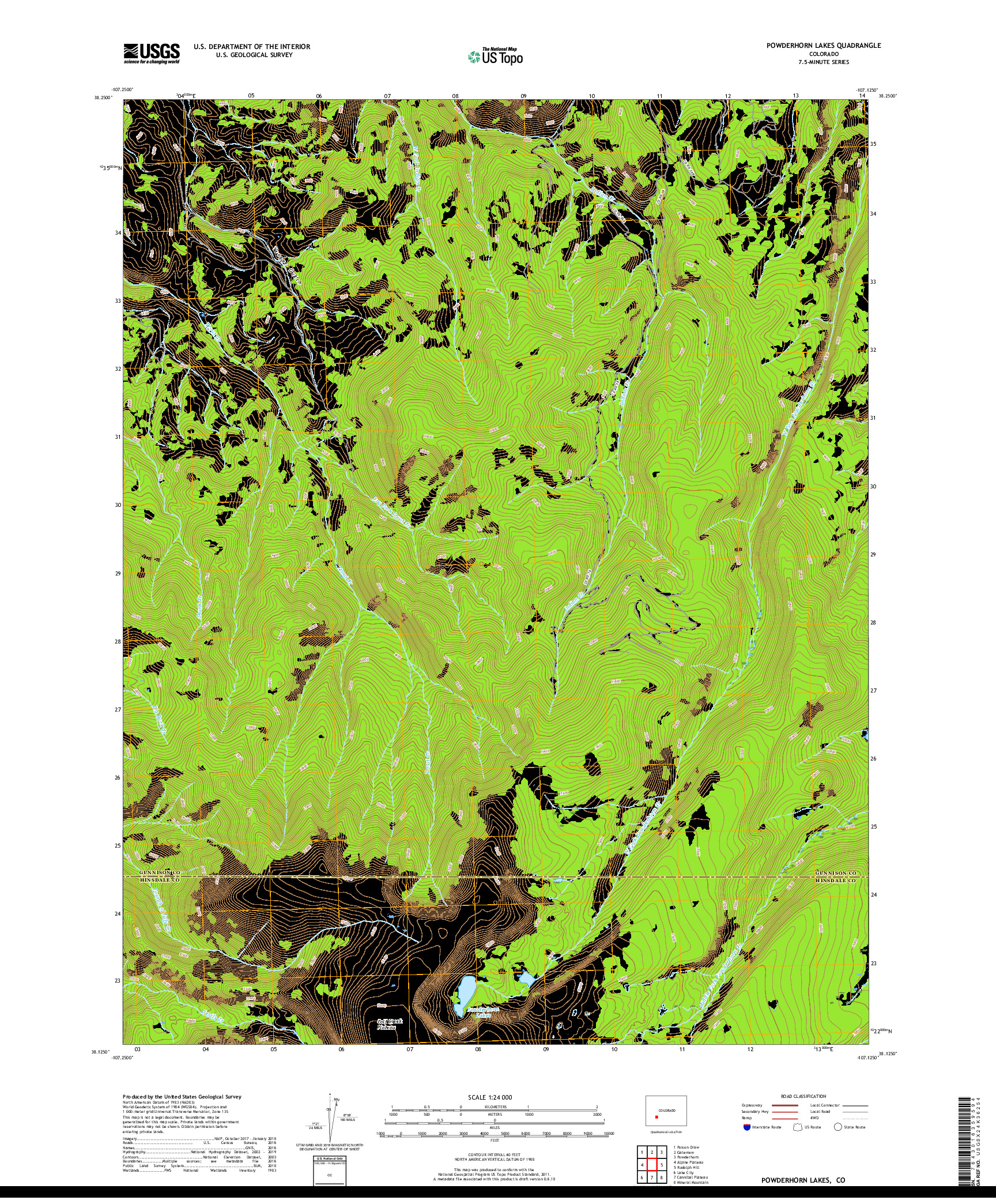 USGS US TOPO 7.5-MINUTE MAP FOR POWDERHORN LAKES, CO 2019