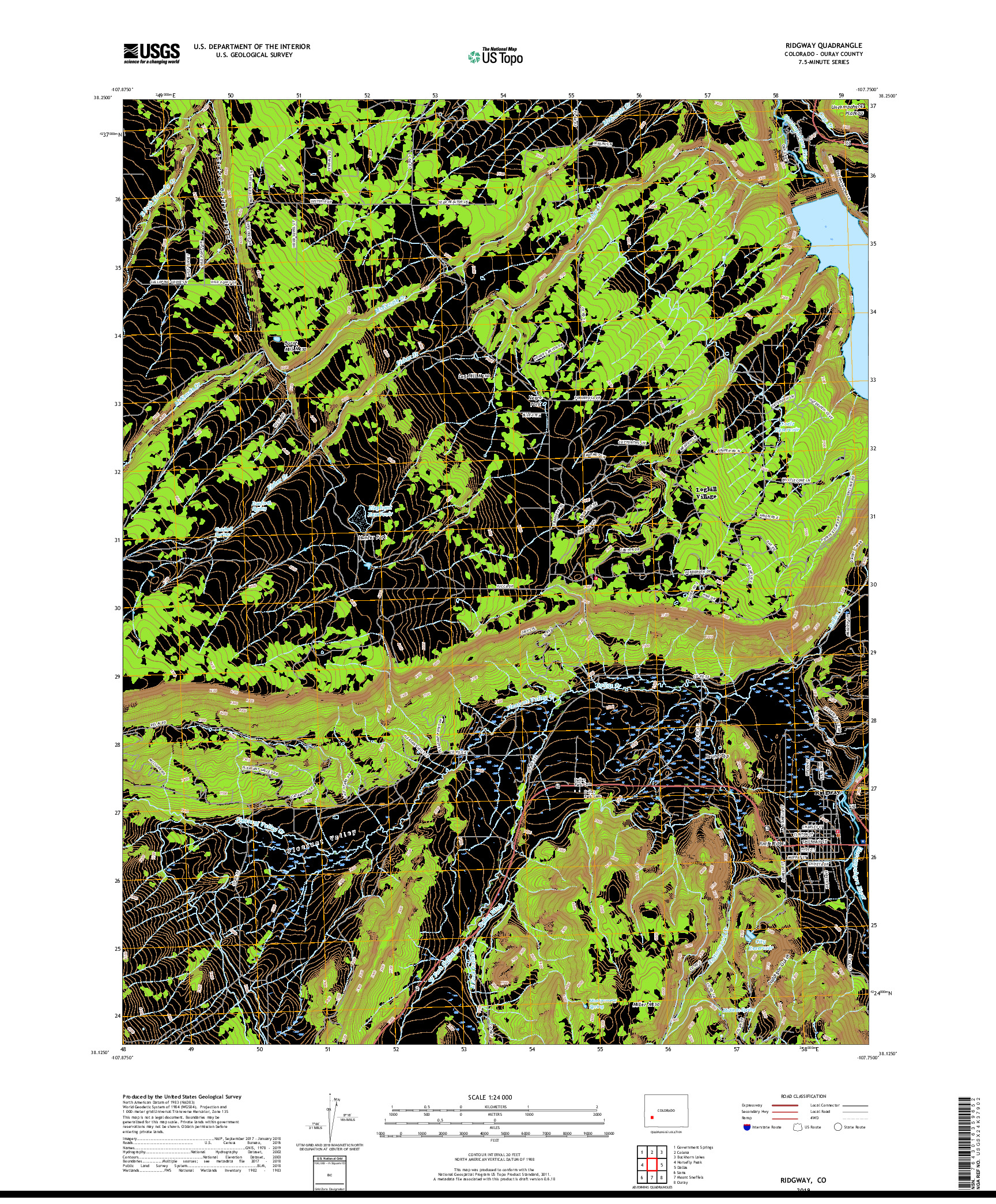 USGS US TOPO 7.5-MINUTE MAP FOR RIDGWAY, CO 2019