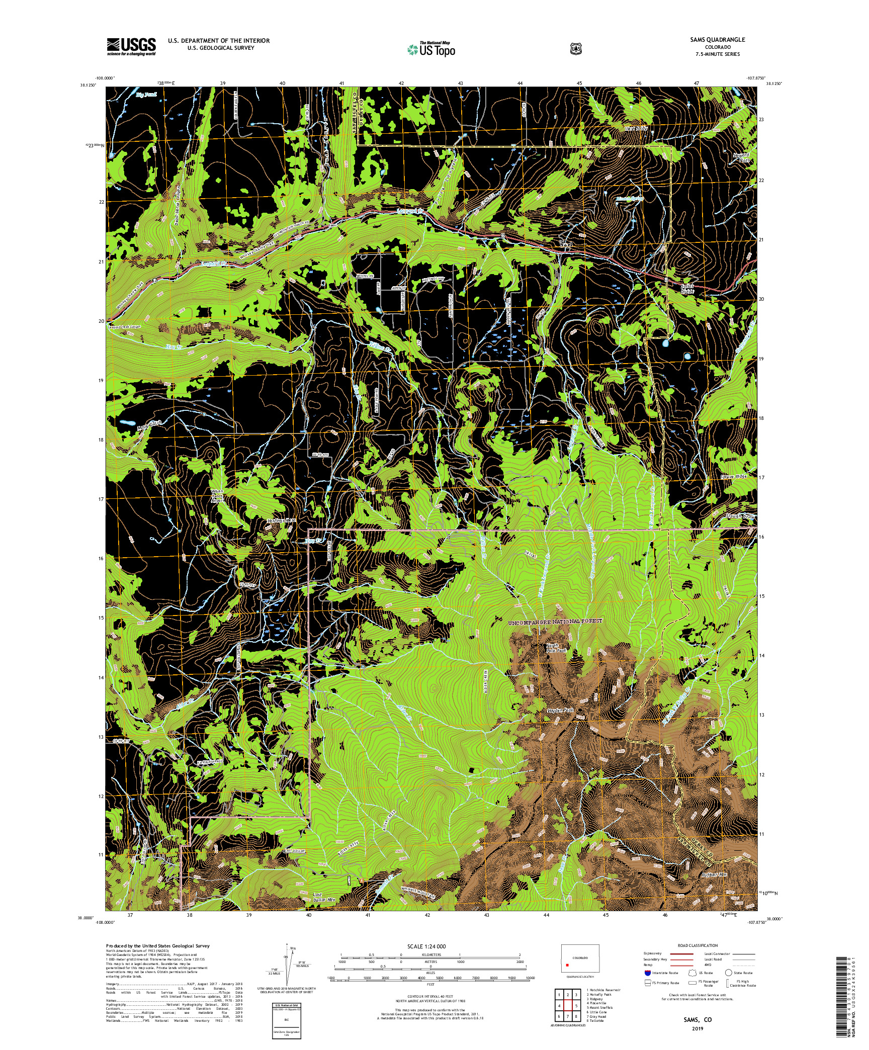 USGS US TOPO 7.5-MINUTE MAP FOR SAMS, CO 2019