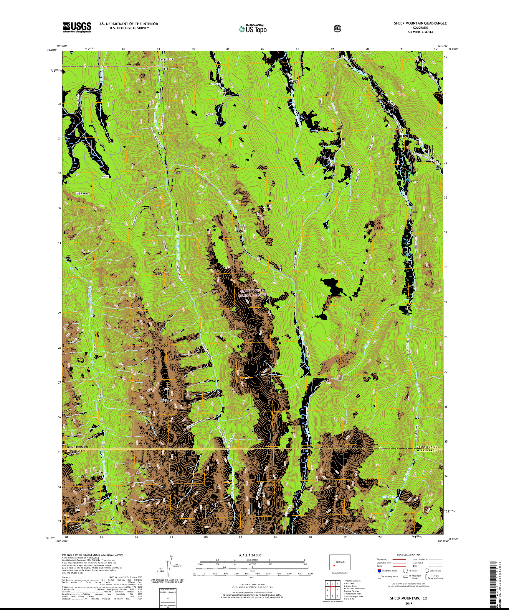 USGS US TOPO 7.5-MINUTE MAP FOR SHEEP MOUNTAIN, CO 2019