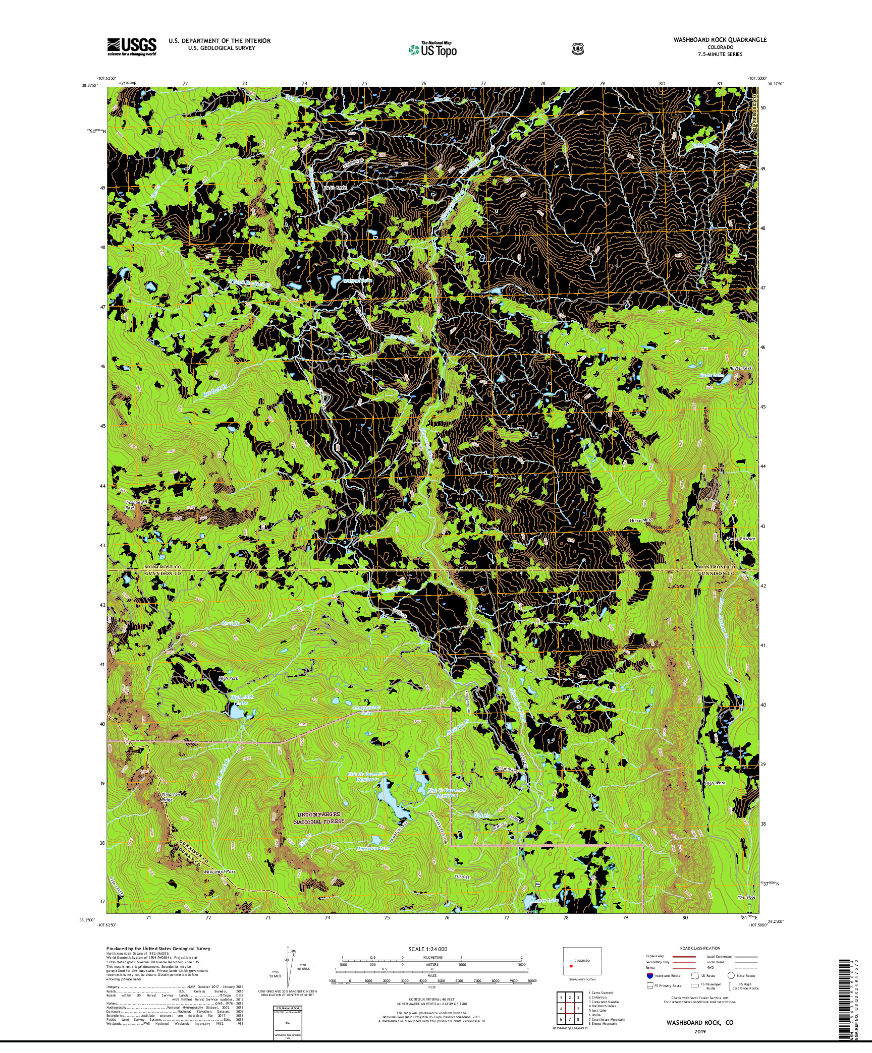 USGS US TOPO 7.5-MINUTE MAP FOR WASHBOARD ROCK, CO 2019
