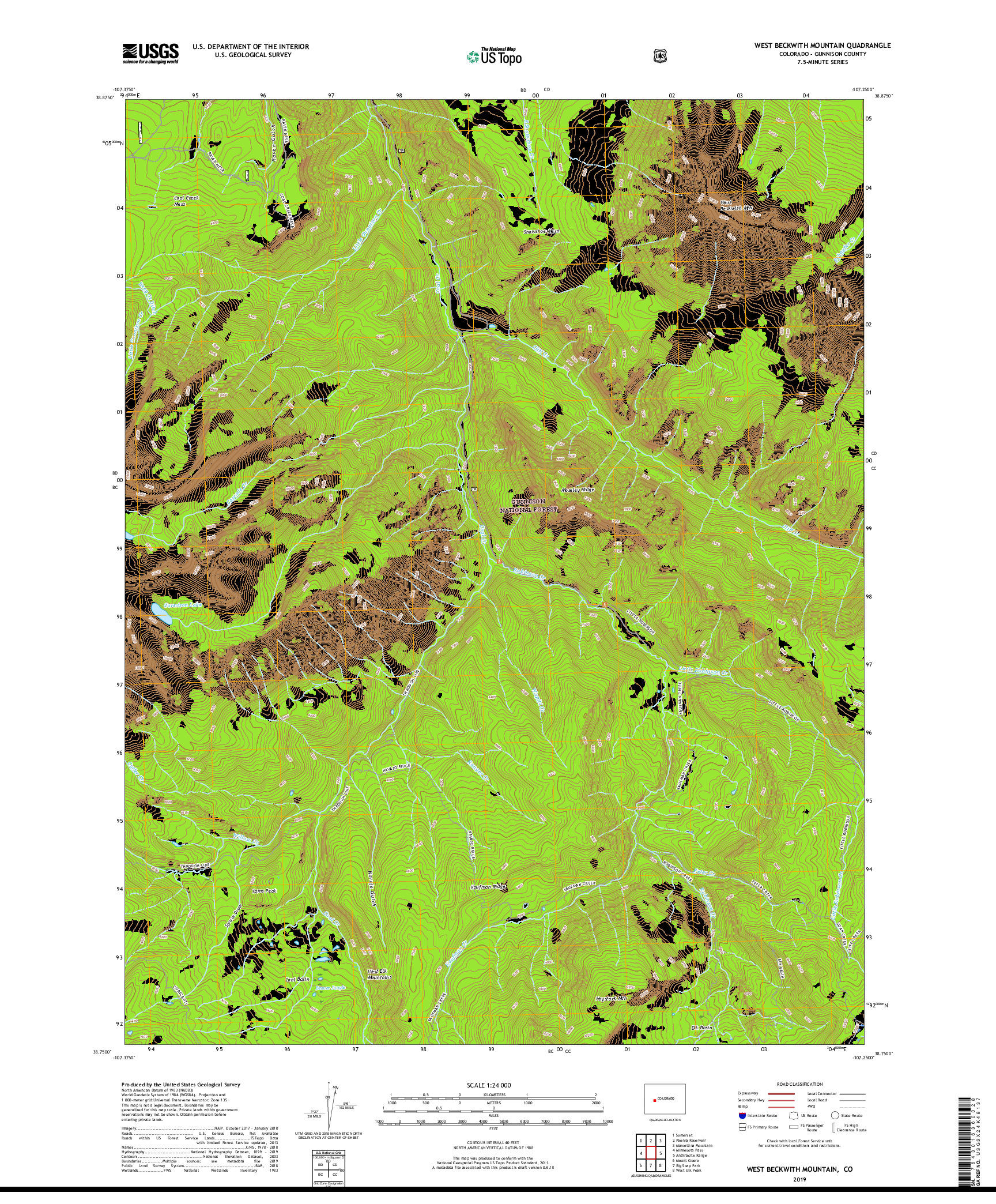 USGS US TOPO 7.5-MINUTE MAP FOR WEST BECKWITH MOUNTAIN, CO 2019