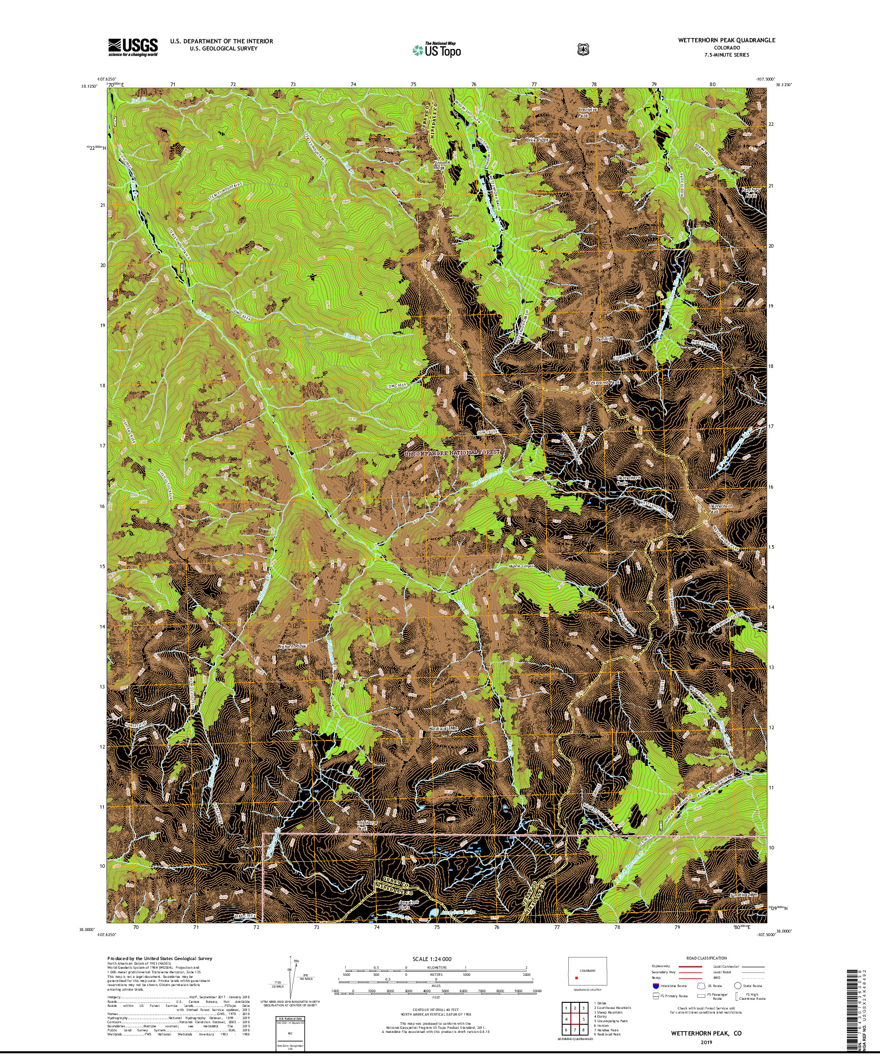 USGS US TOPO 7.5-MINUTE MAP FOR WETTERHORN PEAK, CO 2019