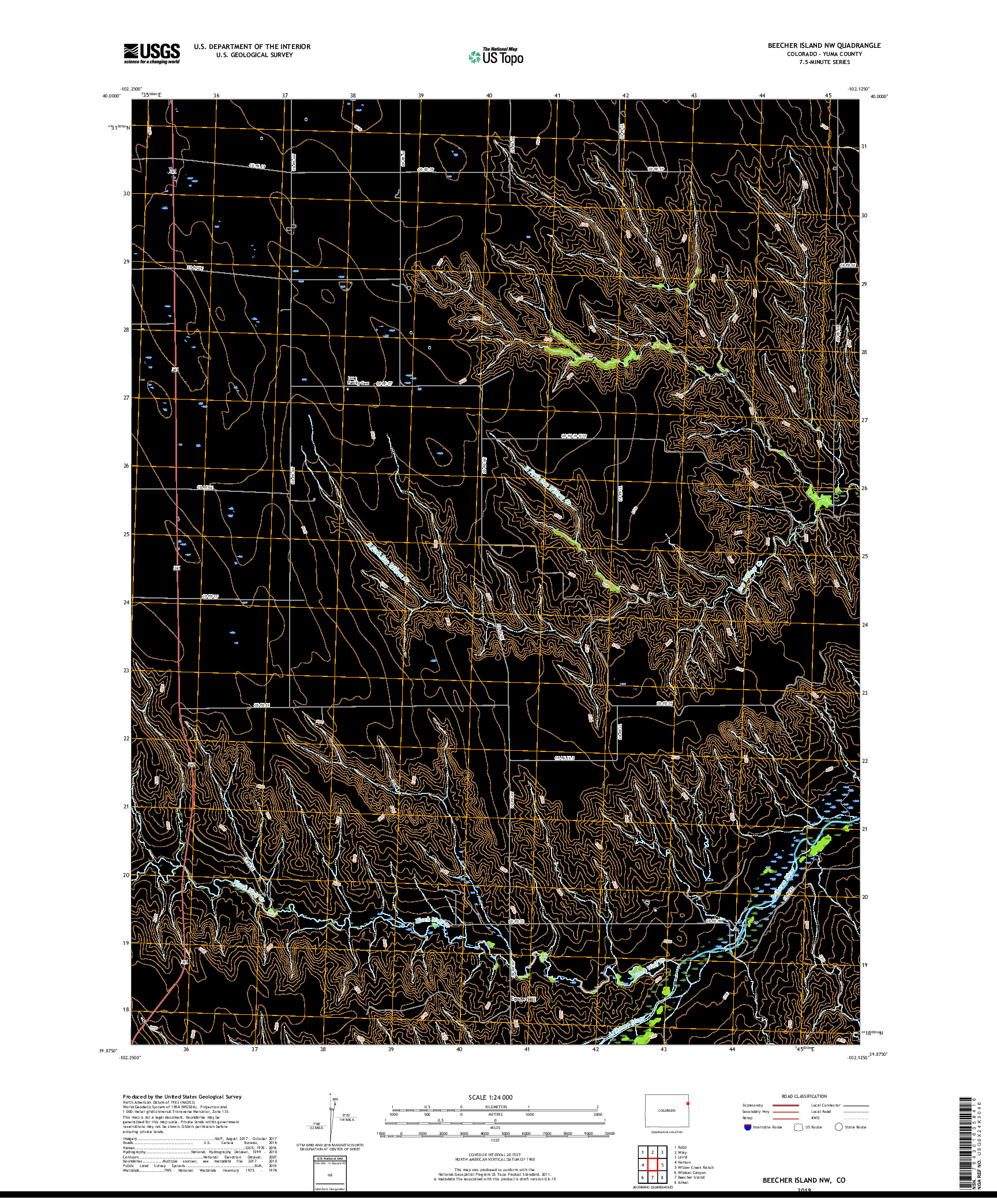 USGS US TOPO 7.5-MINUTE MAP FOR BEECHER ISLAND NW, CO 2019