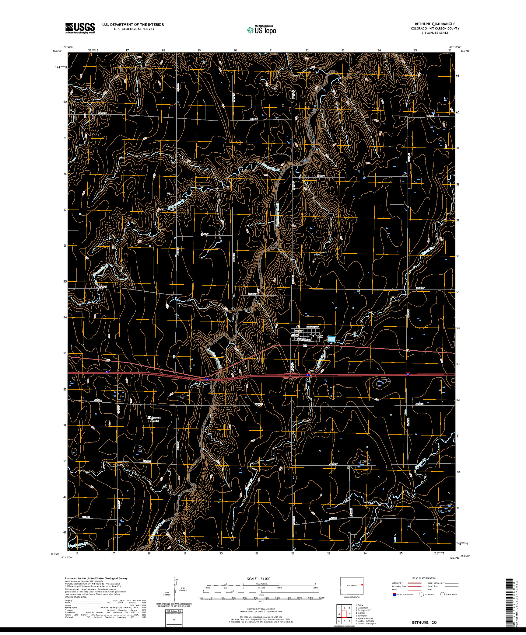USGS US TOPO 7.5-MINUTE MAP FOR BETHUNE, CO 2019