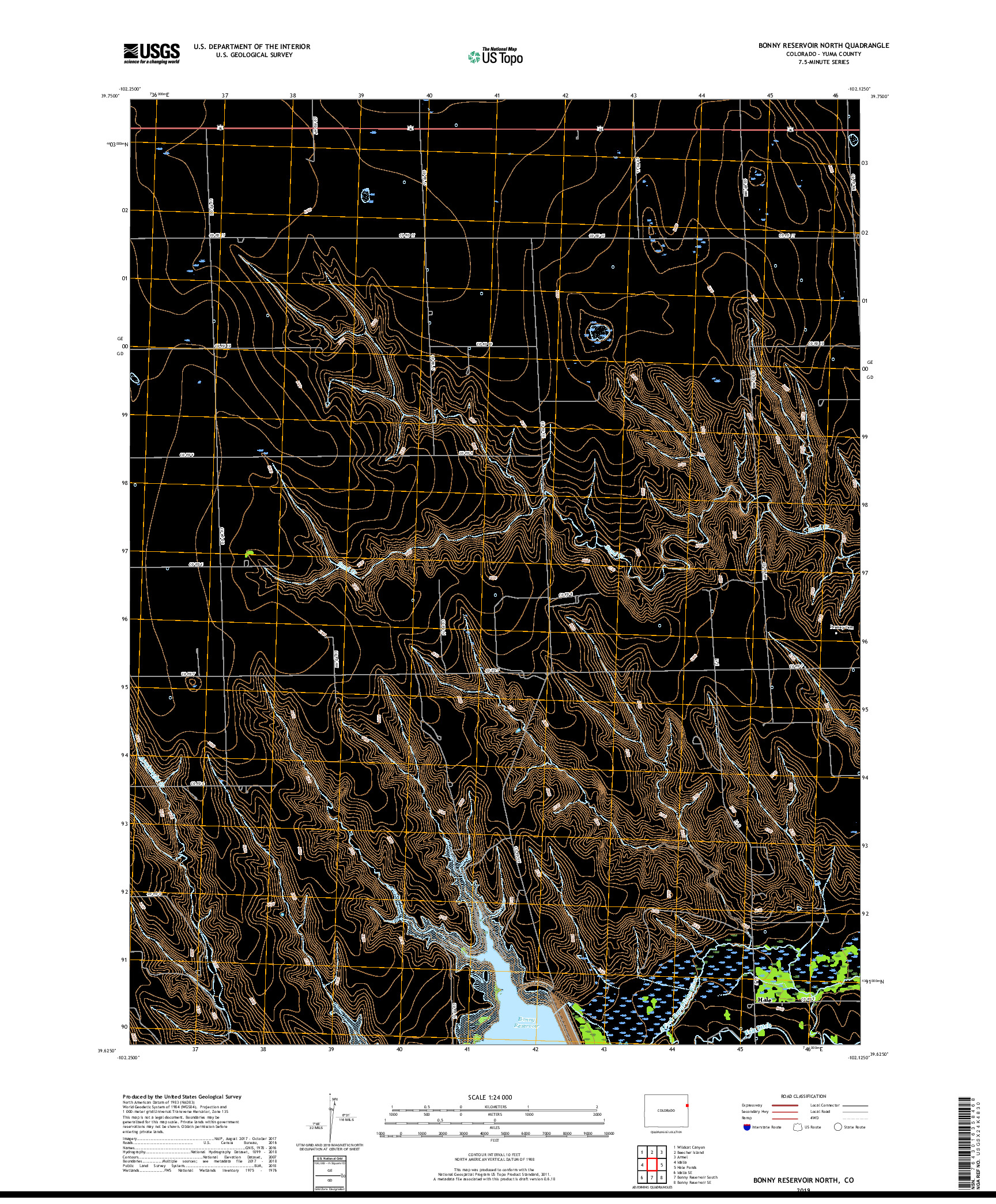 USGS US TOPO 7.5-MINUTE MAP FOR BONNY RESERVOIR NORTH, CO 2019