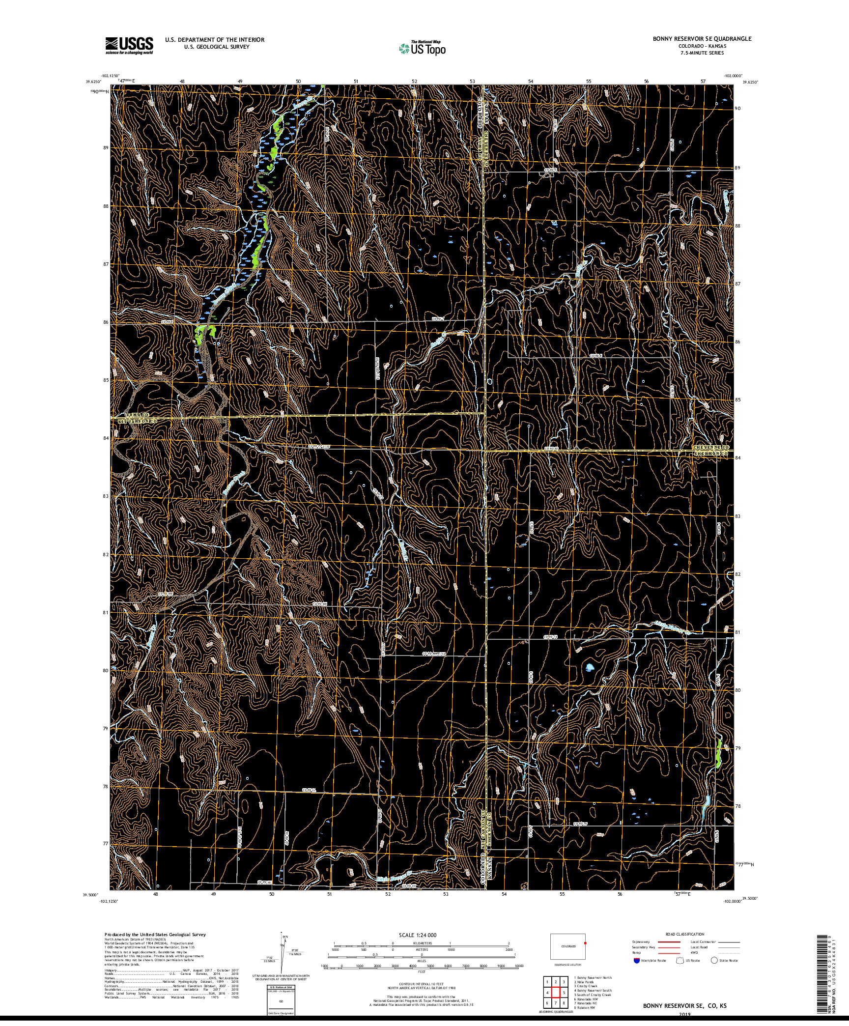 USGS US TOPO 7.5-MINUTE MAP FOR BONNY RESERVOIR SE, CO,KS 2019