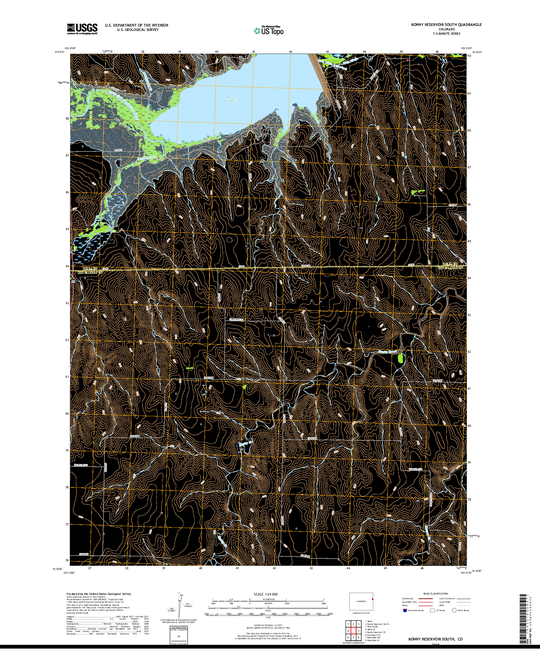 USGS US TOPO 7.5-MINUTE MAP FOR BONNY RESERVOIR SOUTH, CO 2019
