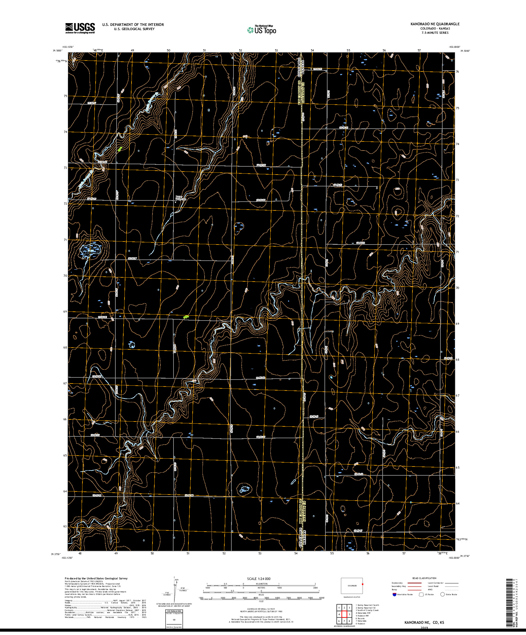 USGS US TOPO 7.5-MINUTE MAP FOR KANORADO NE, CO,KS 2019