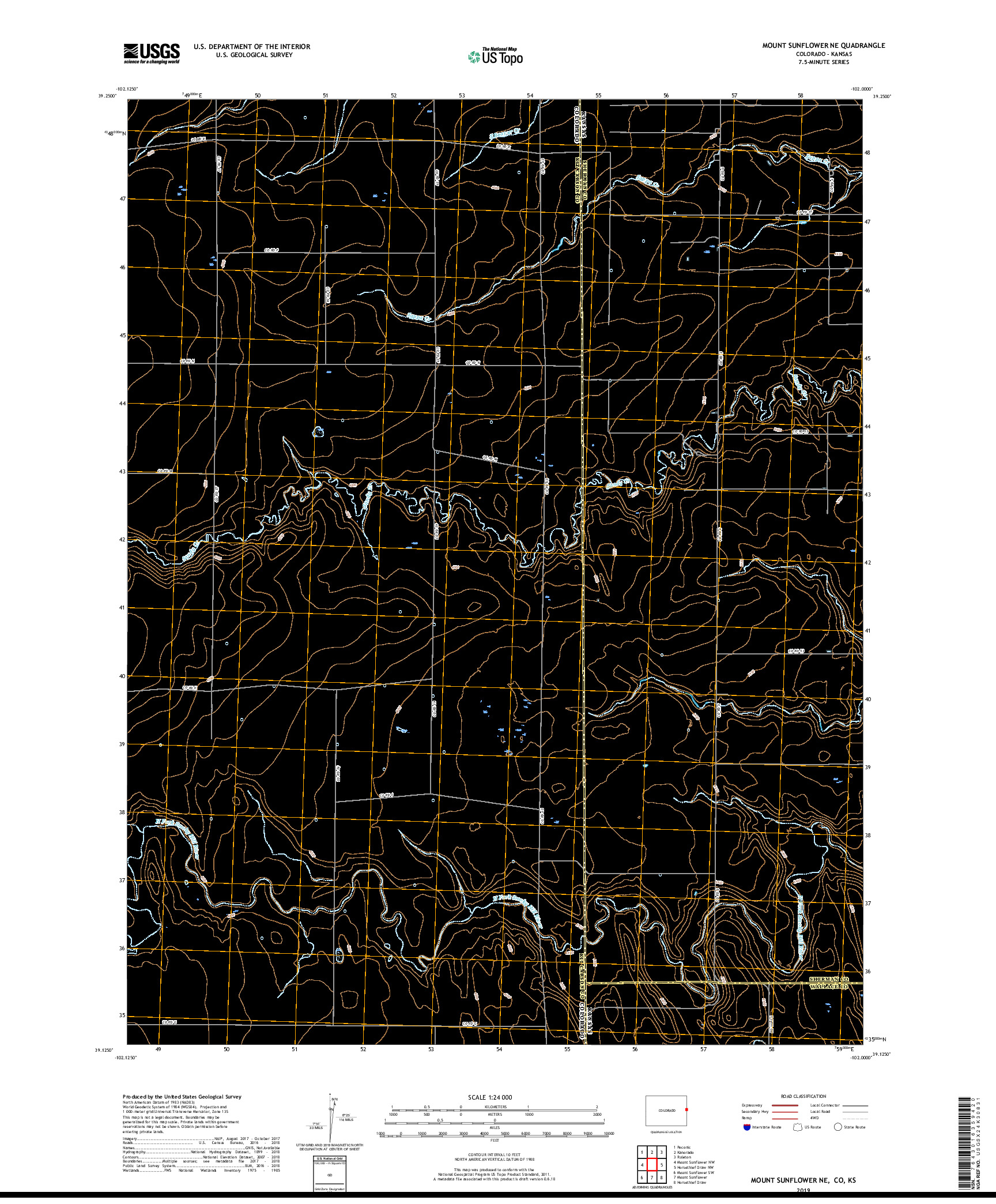 USGS US TOPO 7.5-MINUTE MAP FOR MOUNT SUNFLOWER NE, CO,KS 2019