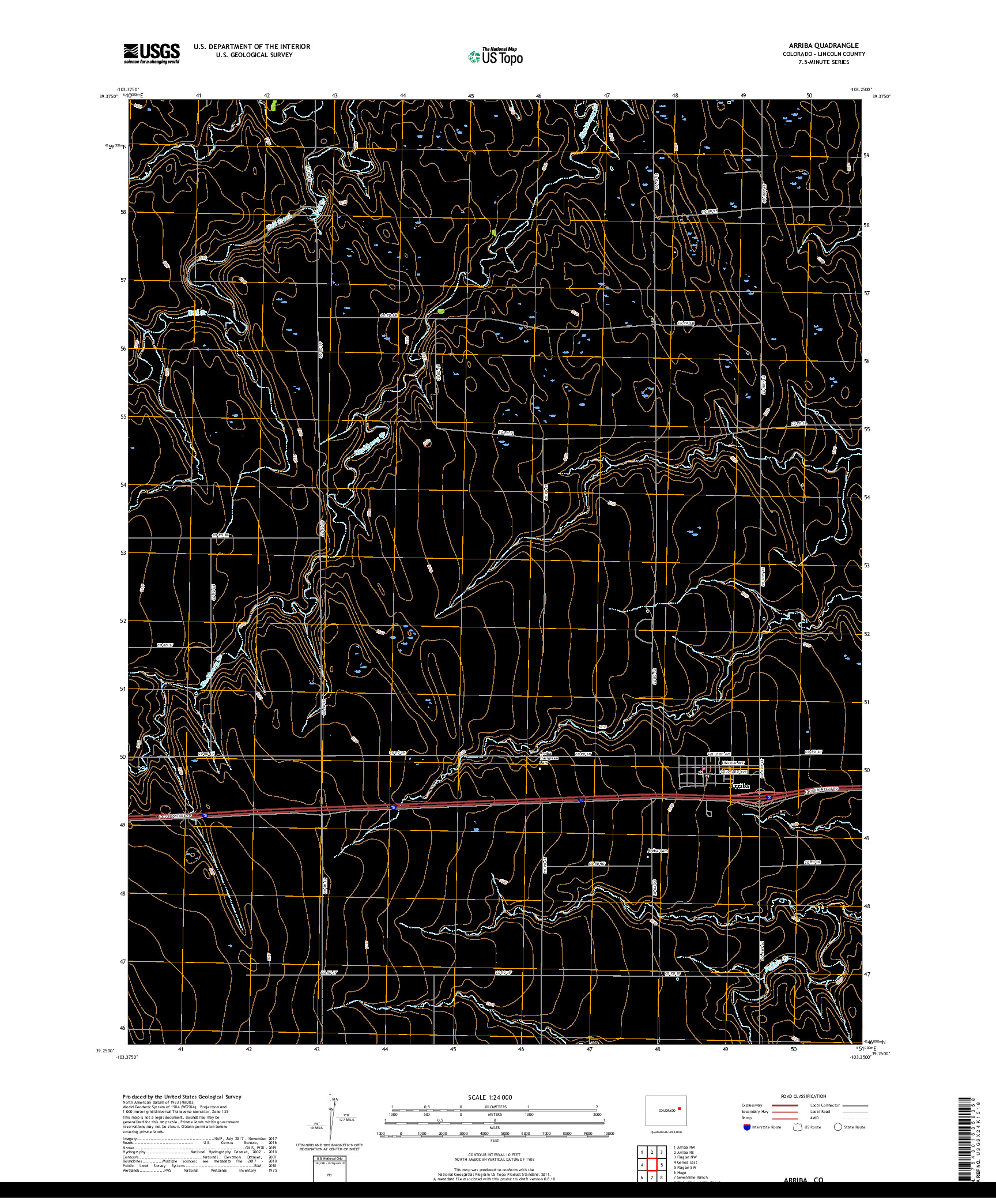 USGS US TOPO 7.5-MINUTE MAP FOR ARRIBA, CO 2019