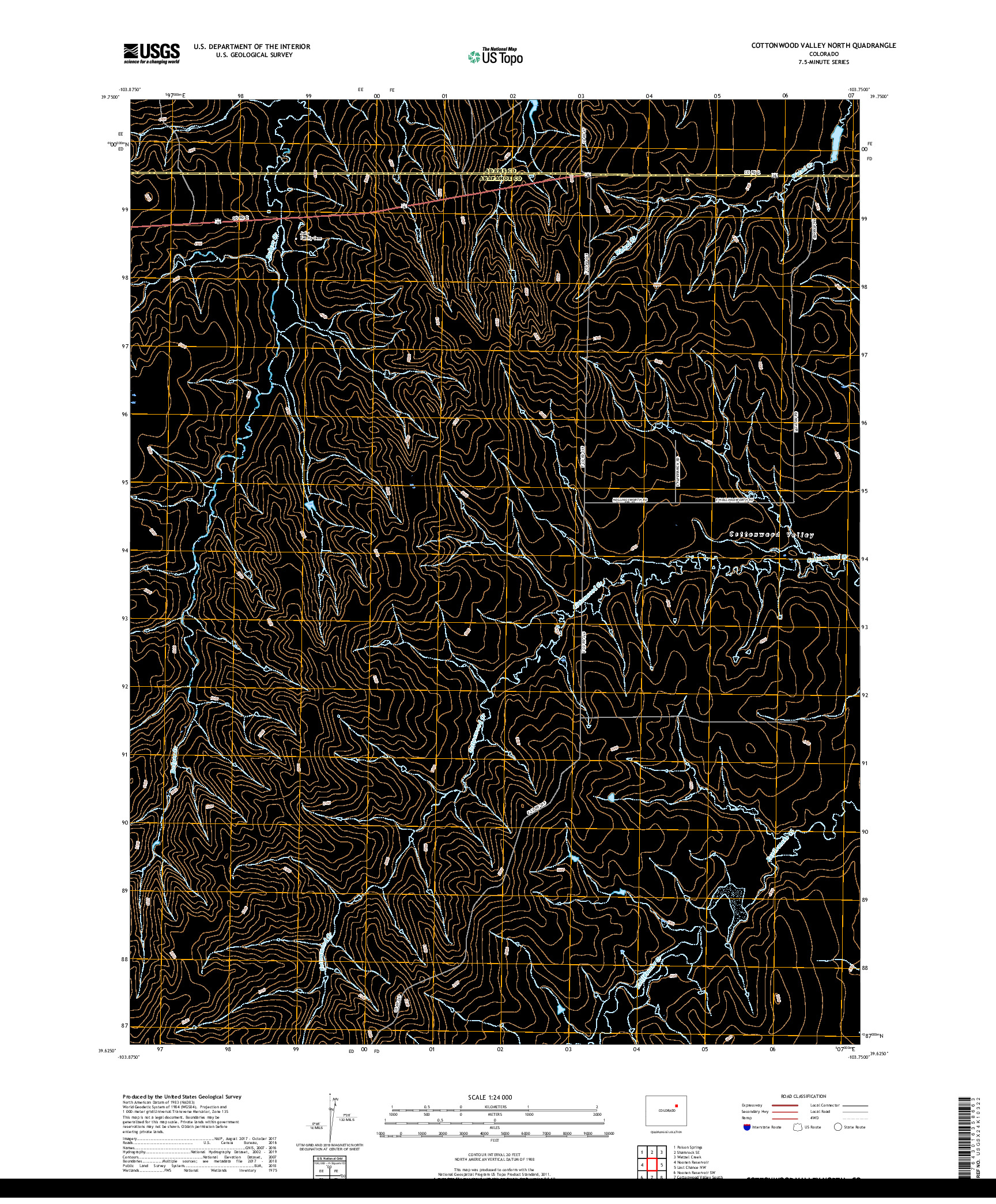 USGS US TOPO 7.5-MINUTE MAP FOR COTTONWOOD VALLEY NORTH, CO 2019