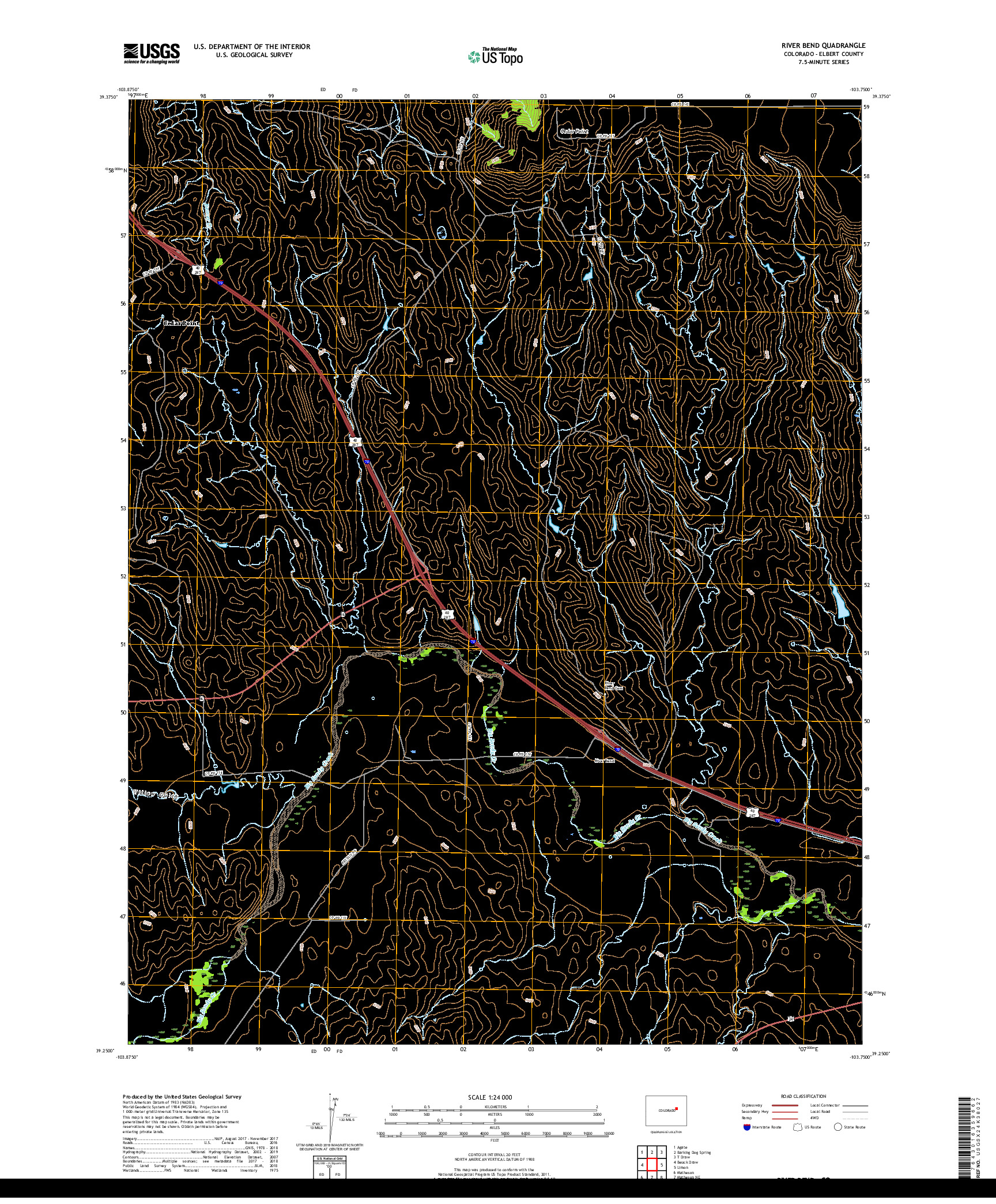 USGS US TOPO 7.5-MINUTE MAP FOR RIVER BEND, CO 2019