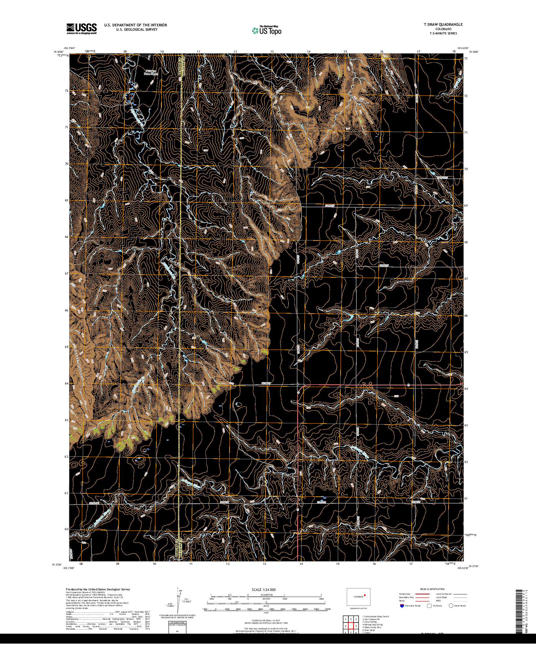 USGS US TOPO 7.5-MINUTE MAP FOR T DRAW, CO 2019