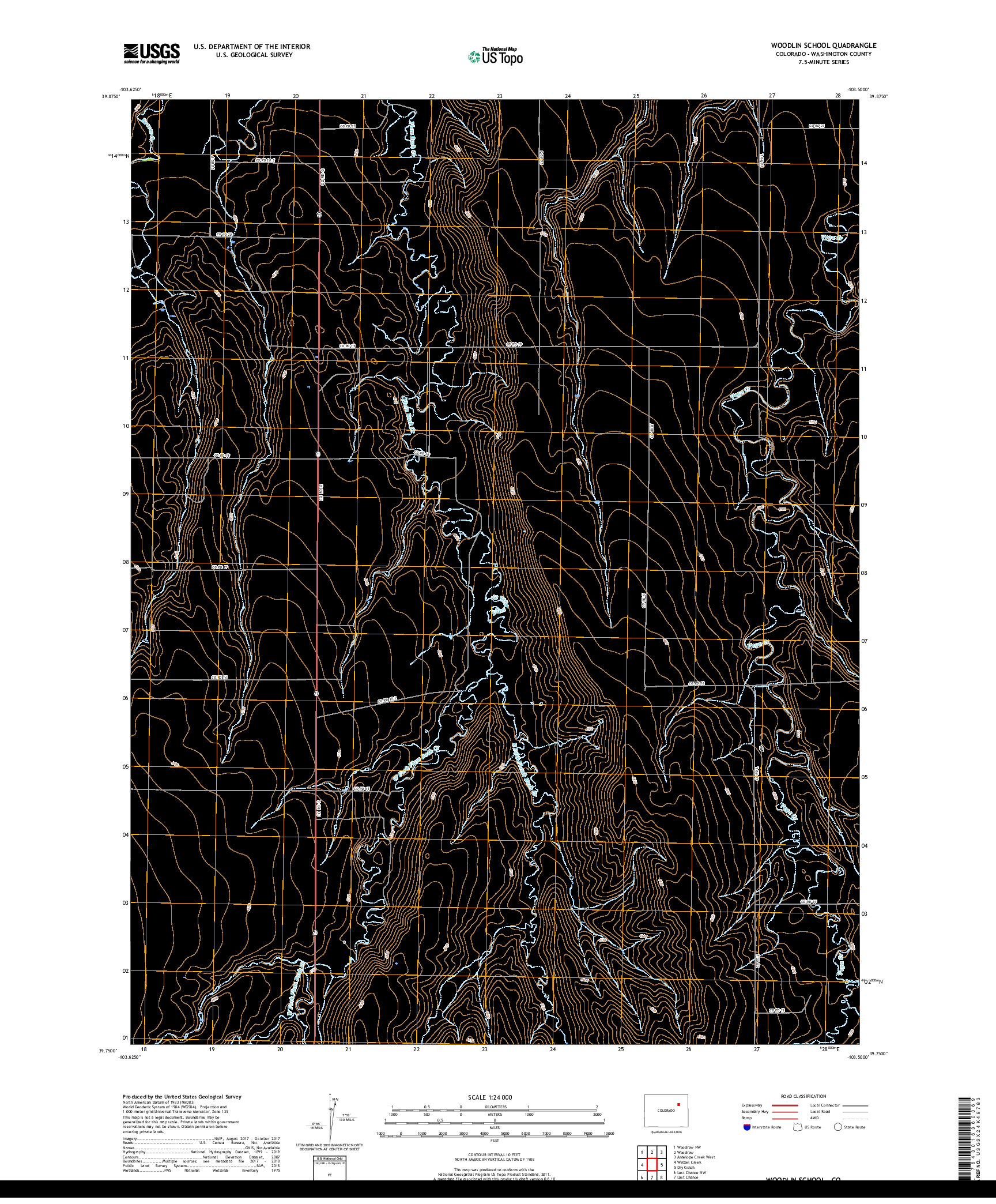 USGS US TOPO 7.5-MINUTE MAP FOR WOODLIN SCHOOL, CO 2019