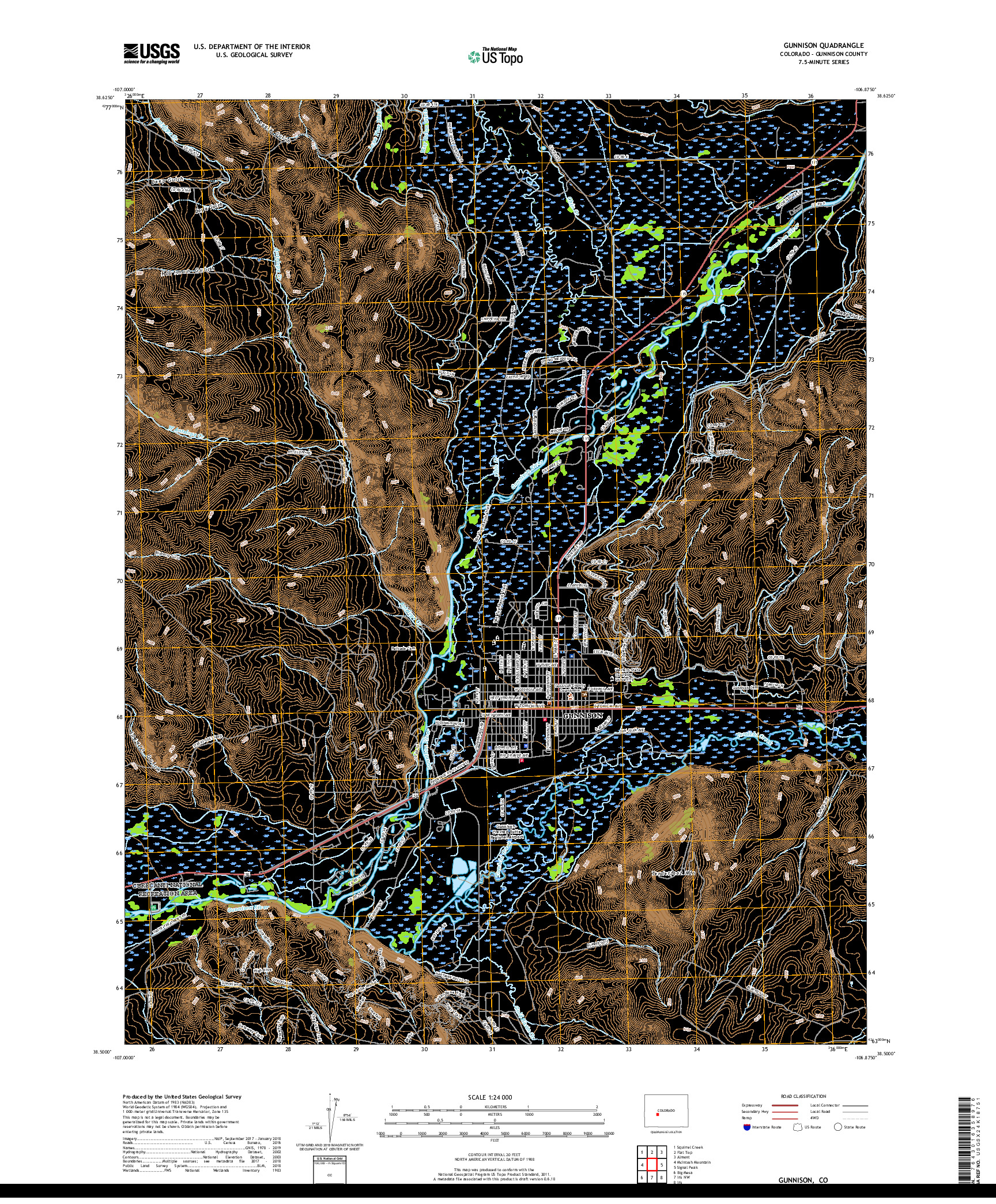 USGS US TOPO 7.5-MINUTE MAP FOR GUNNISON, CO 2019