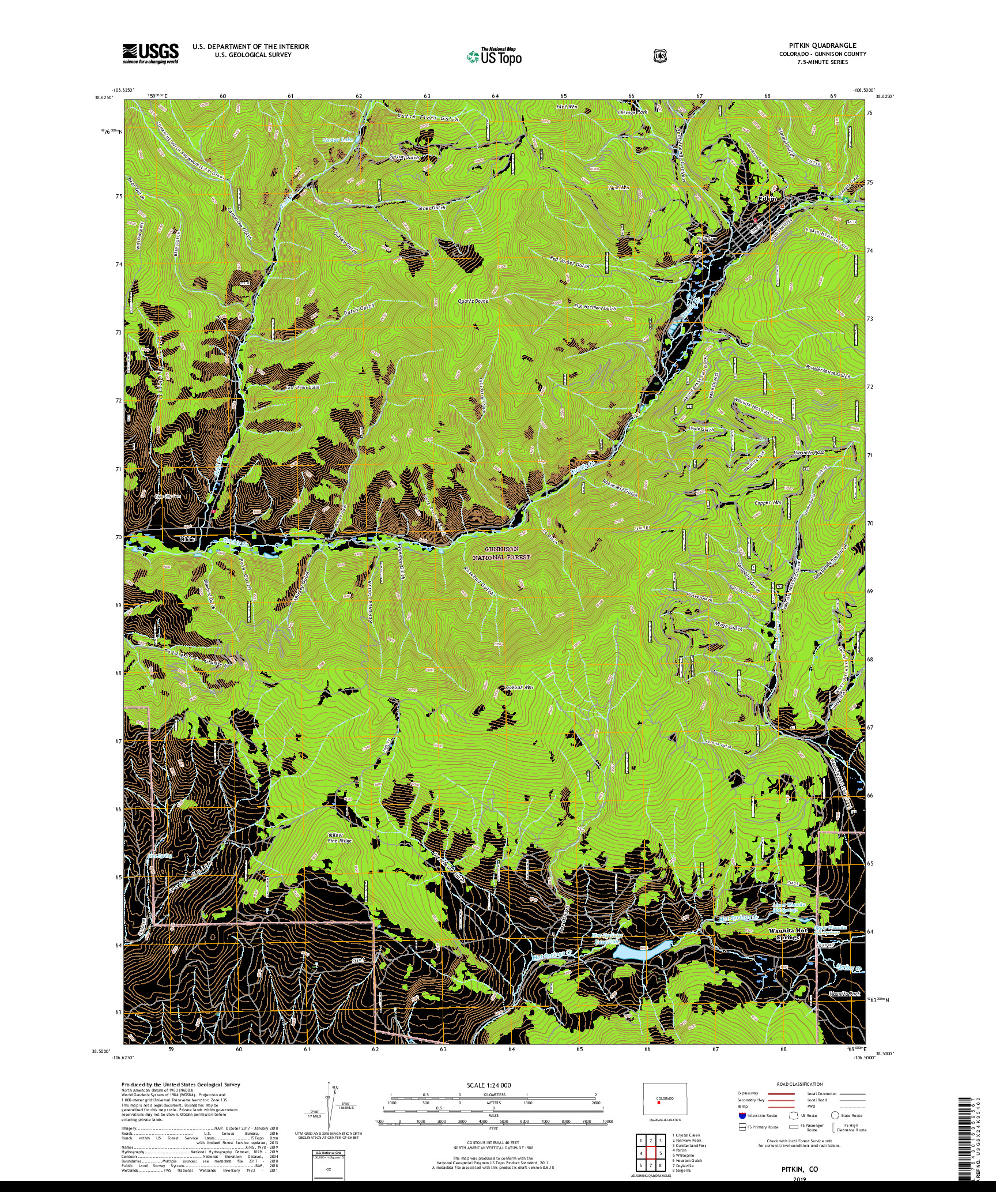 USGS US TOPO 7.5-MINUTE MAP FOR PITKIN, CO 2019