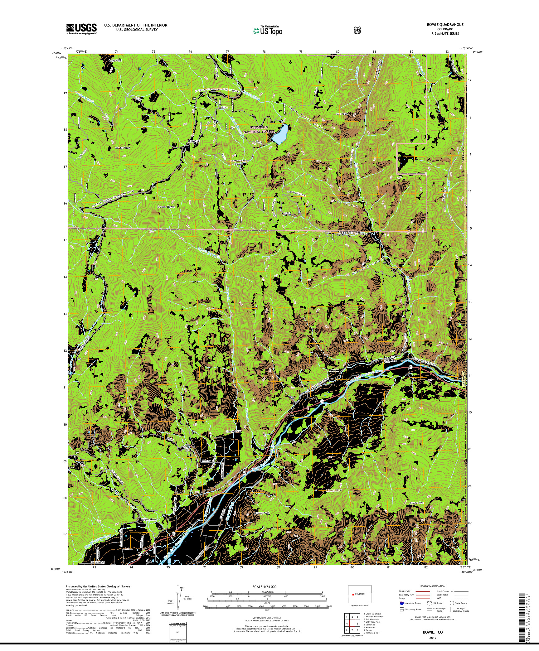 USGS US TOPO 7.5-MINUTE MAP FOR BOWIE, CO 2019