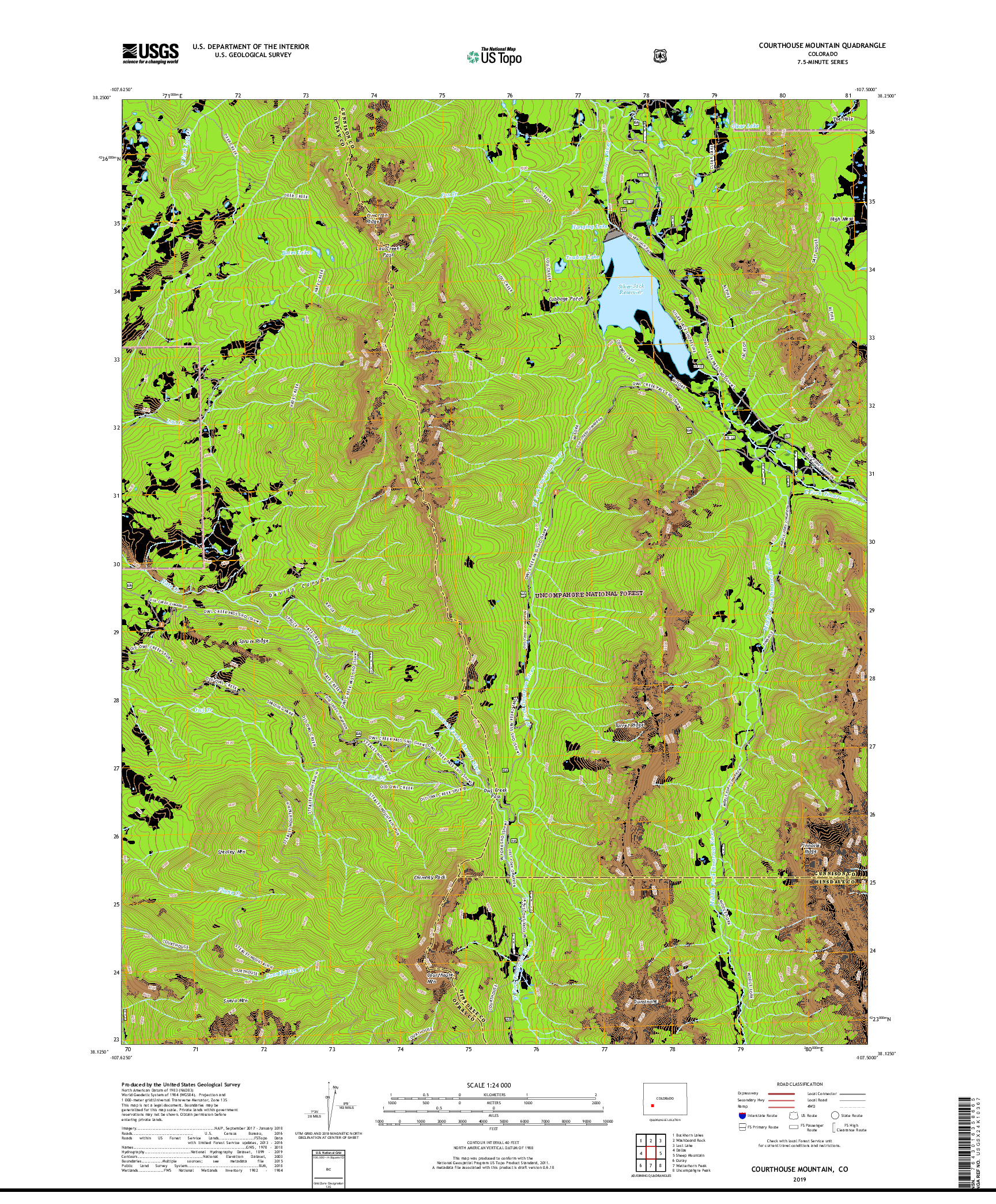 USGS US TOPO 7.5-MINUTE MAP FOR COURTHOUSE MOUNTAIN, CO 2019