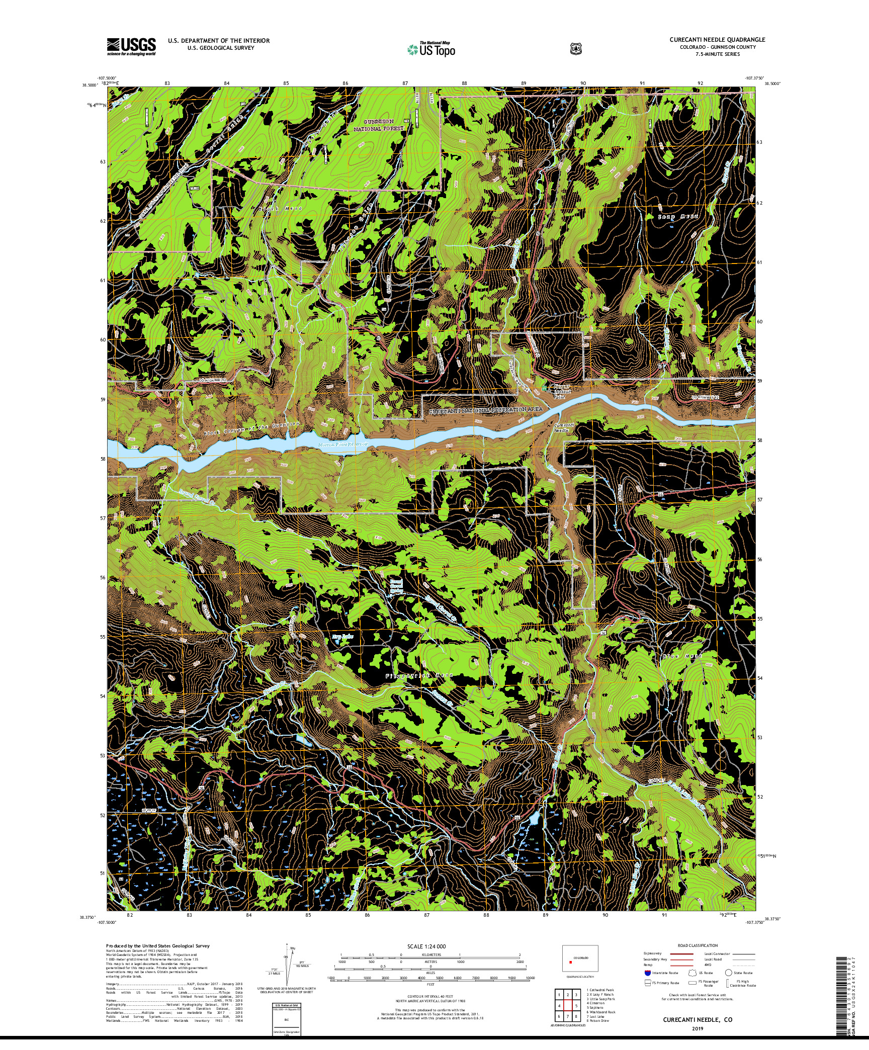 USGS US TOPO 7.5-MINUTE MAP FOR CURECANTI NEEDLE, CO 2019