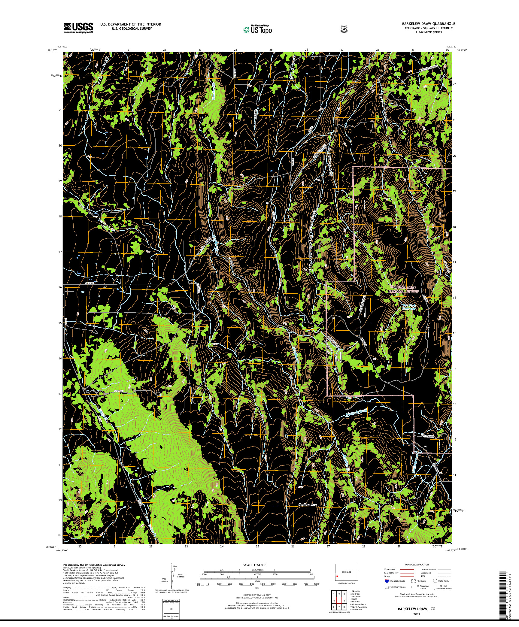 USGS US TOPO 7.5-MINUTE MAP FOR BARKELEW DRAW, CO 2019