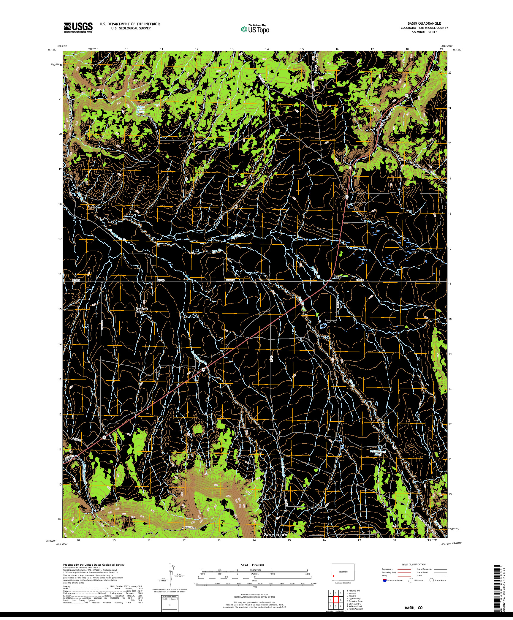 USGS US TOPO 7.5-MINUTE MAP FOR BASIN, CO 2019