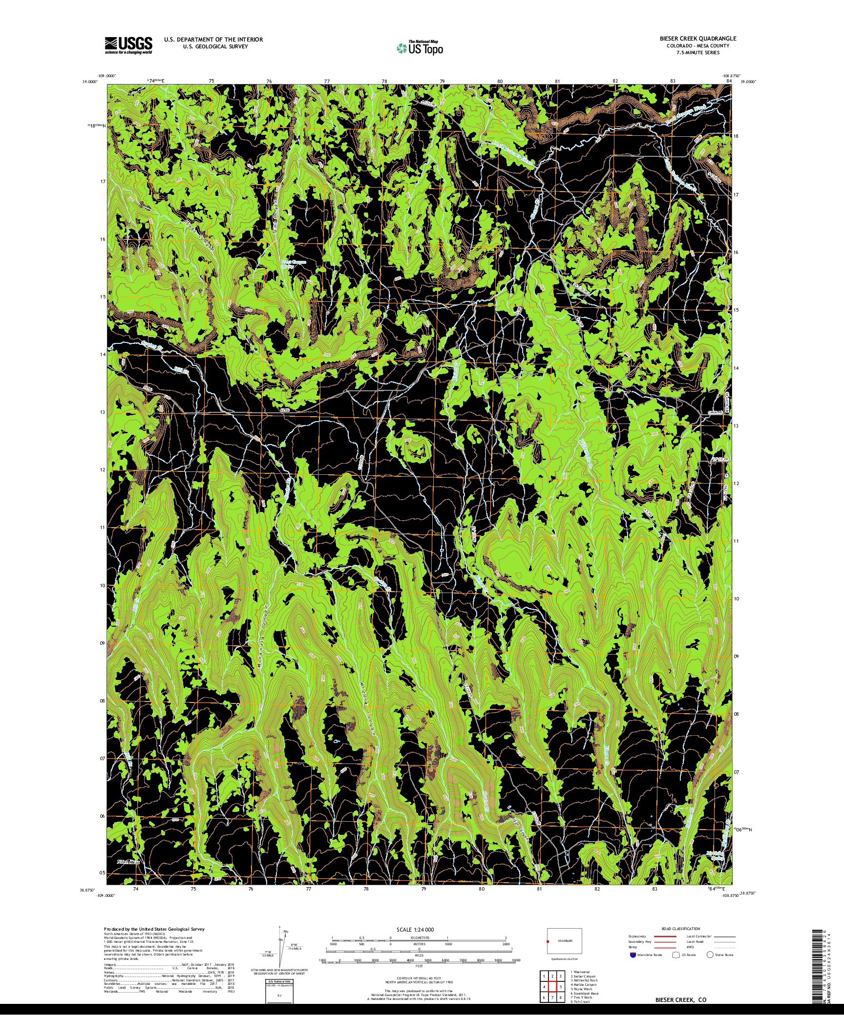 USGS US TOPO 7.5-MINUTE MAP FOR BIESER CREEK, CO 2019