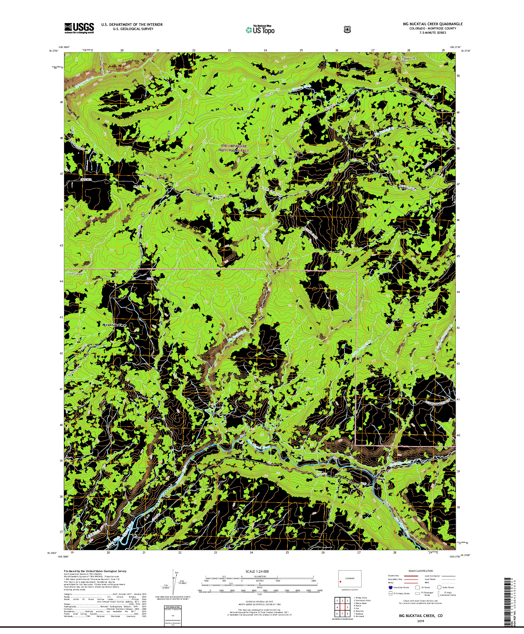 USGS US TOPO 7.5-MINUTE MAP FOR BIG BUCKTAIL CREEK, CO 2019
