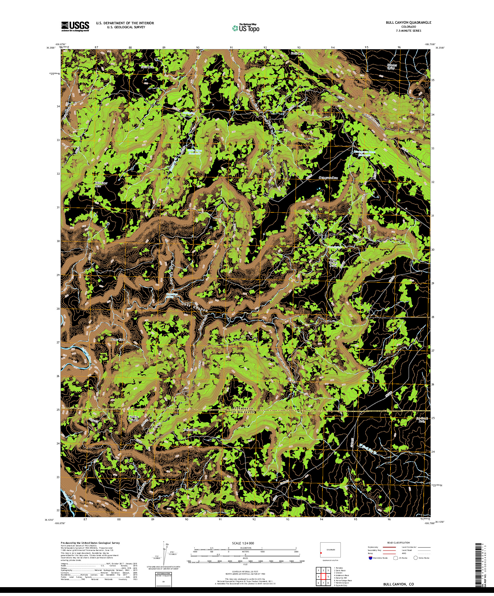 USGS US TOPO 7.5-MINUTE MAP FOR BULL CANYON, CO 2019