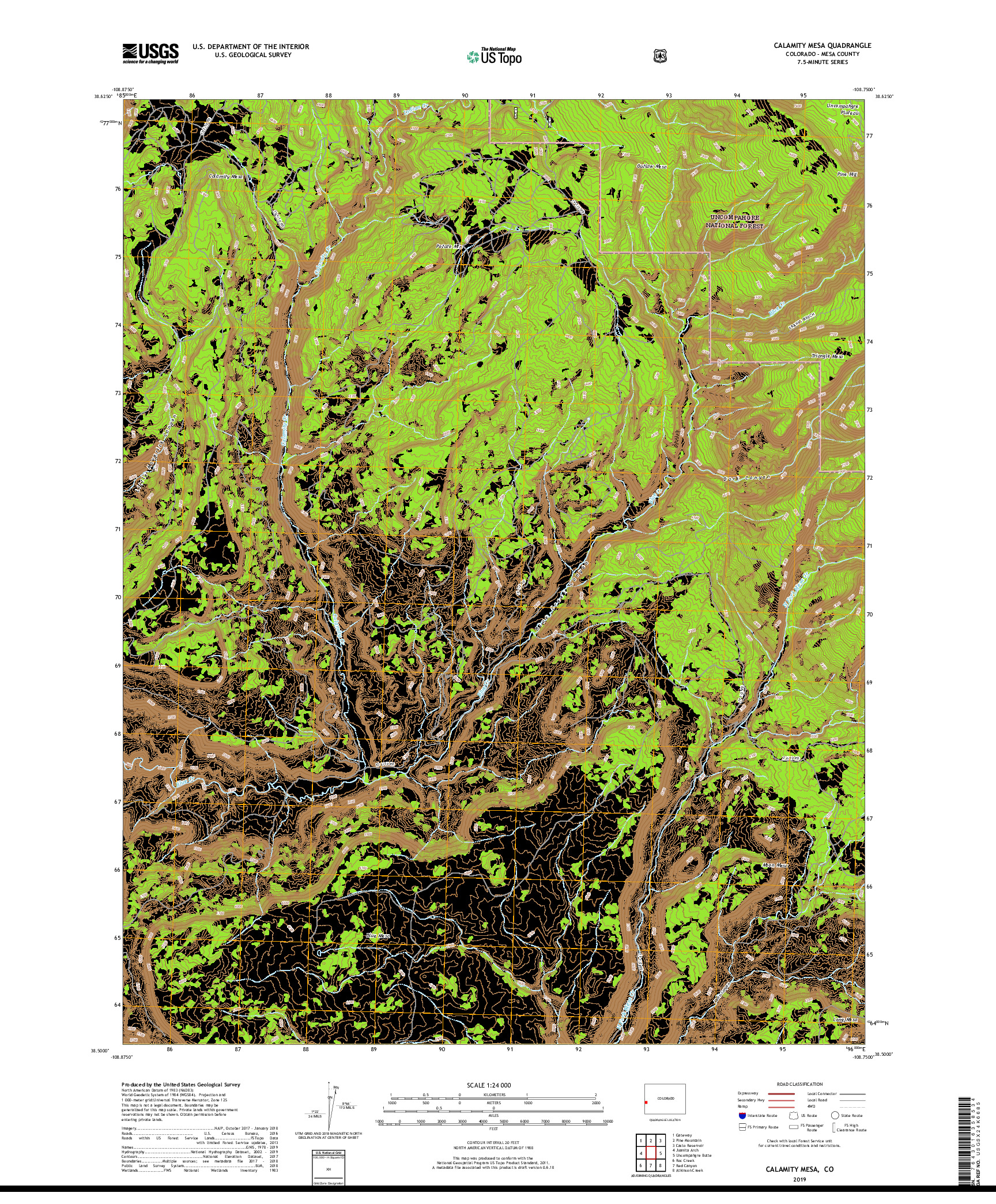 USGS US TOPO 7.5-MINUTE MAP FOR CALAMITY MESA, CO 2019