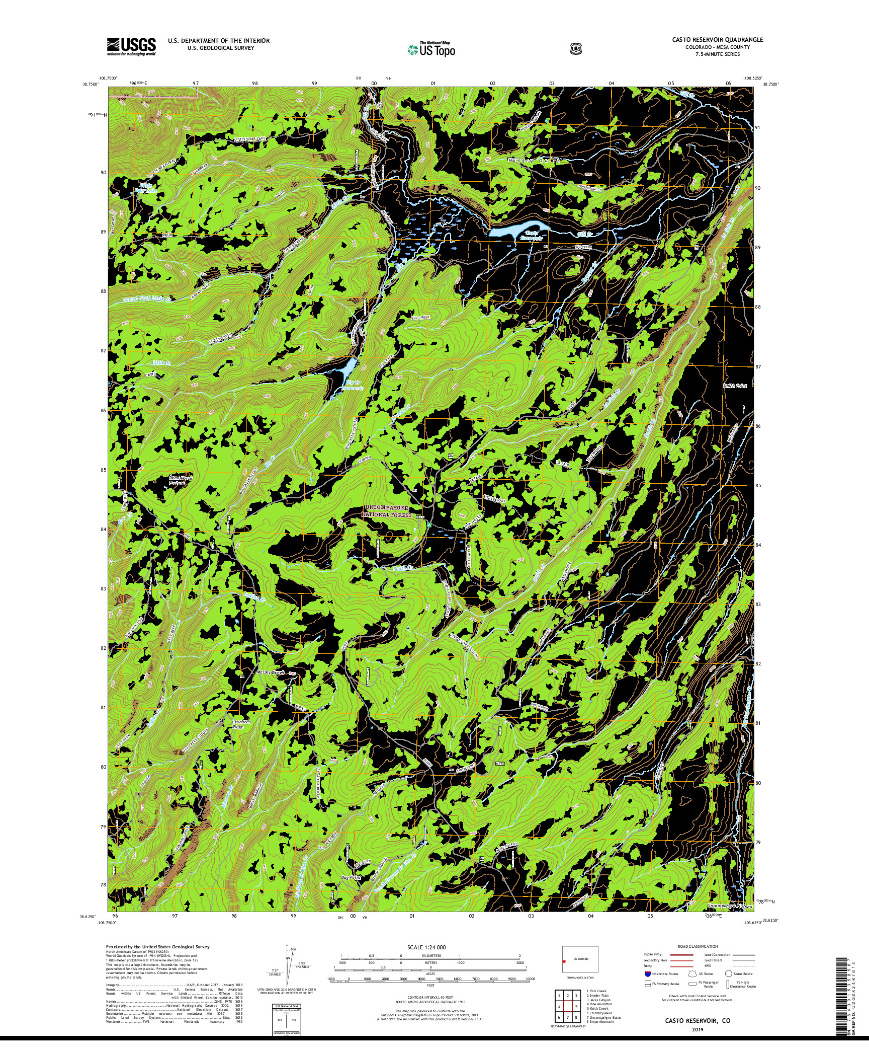 USGS US TOPO 7.5-MINUTE MAP FOR CASTO RESERVOIR, CO 2019