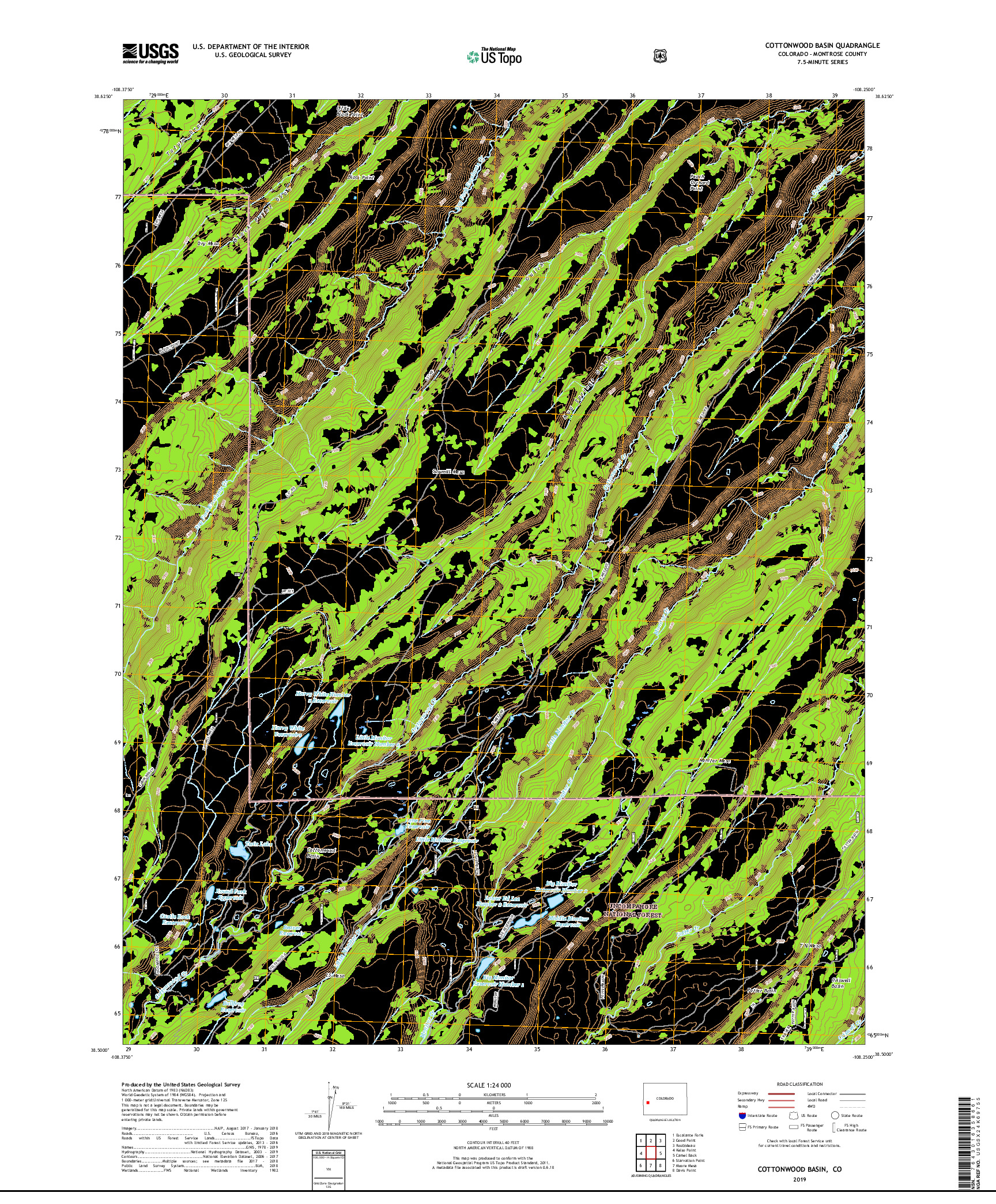 USGS US TOPO 7.5-MINUTE MAP FOR COTTONWOOD BASIN, CO 2019