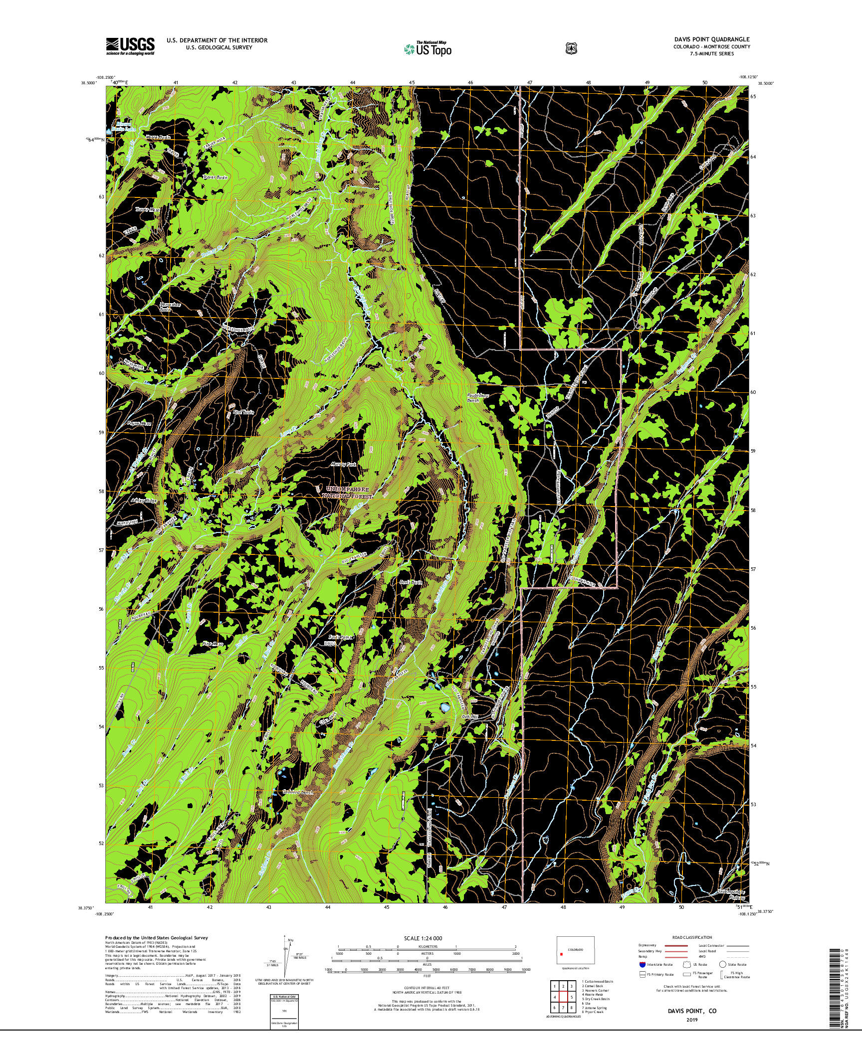 USGS US TOPO 7.5-MINUTE MAP FOR DAVIS POINT, CO 2019