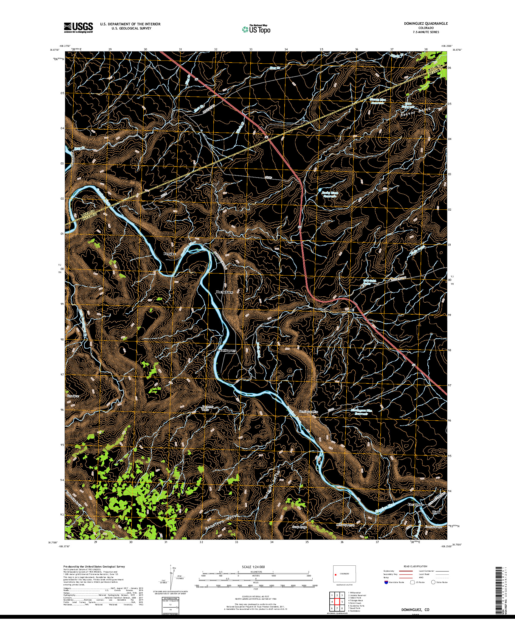 USGS US TOPO 7.5-MINUTE MAP FOR DOMINGUEZ, CO 2019