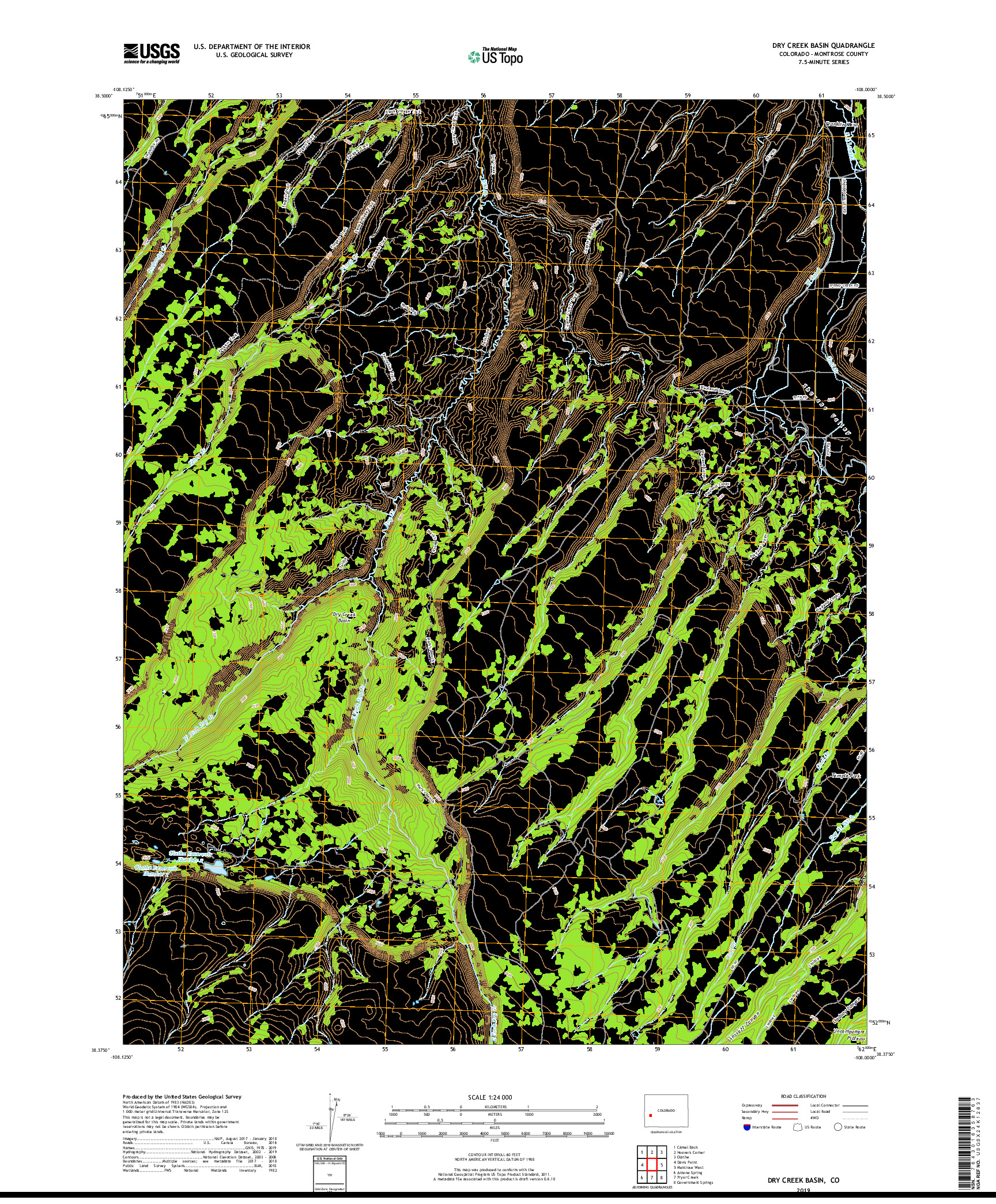 USGS US TOPO 7.5-MINUTE MAP FOR DRY CREEK BASIN, CO 2019