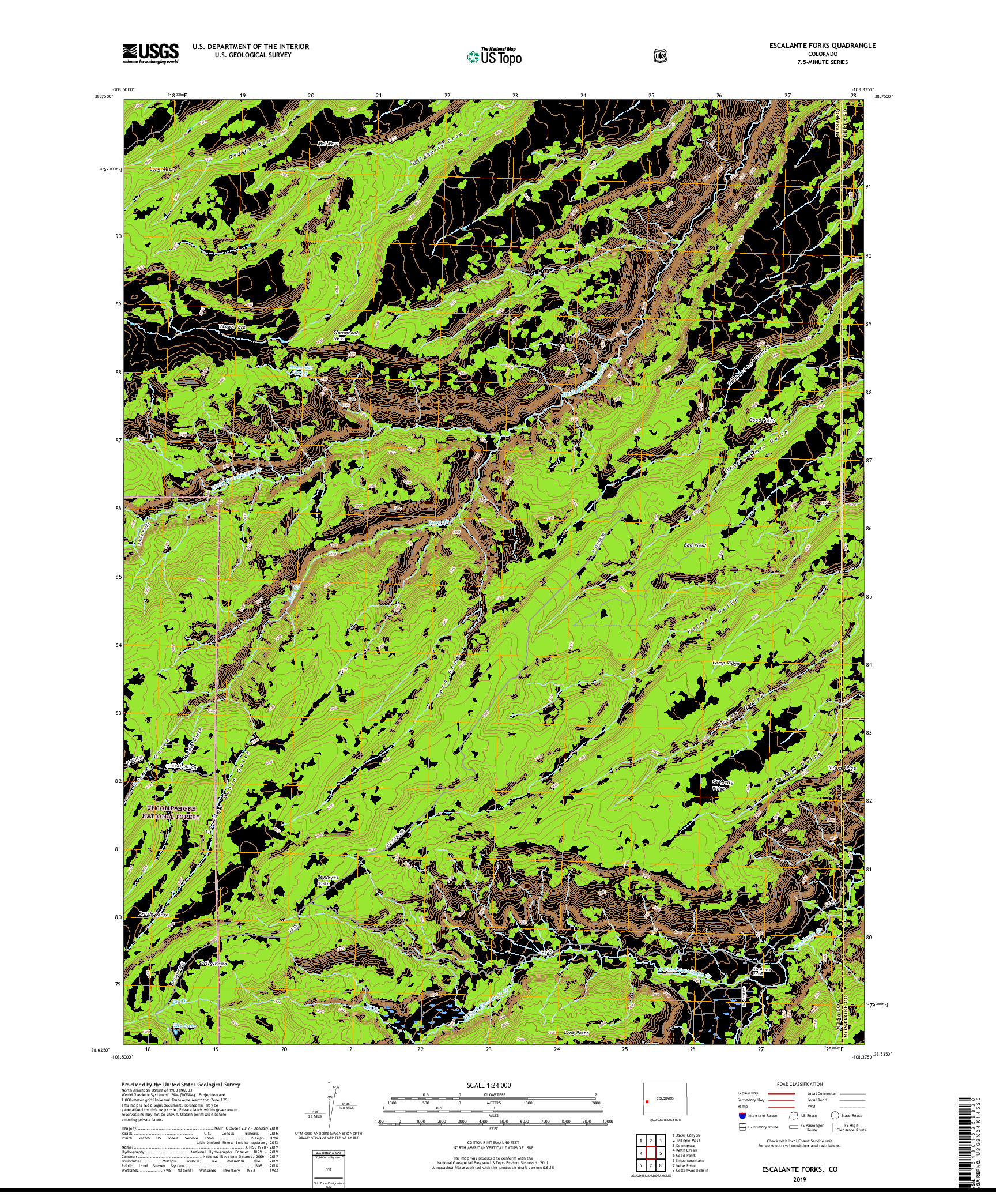 USGS US TOPO 7.5-MINUTE MAP FOR ESCALANTE FORKS, CO 2019